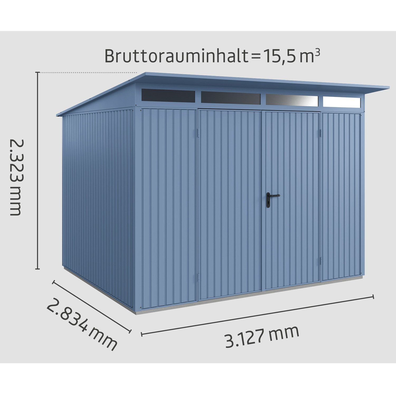 2-flüglige Metall-Gerätehaus Pultdach Ecostar Gerätehaus 3, taubenblau Tür mit Trend Typ Hörmann
