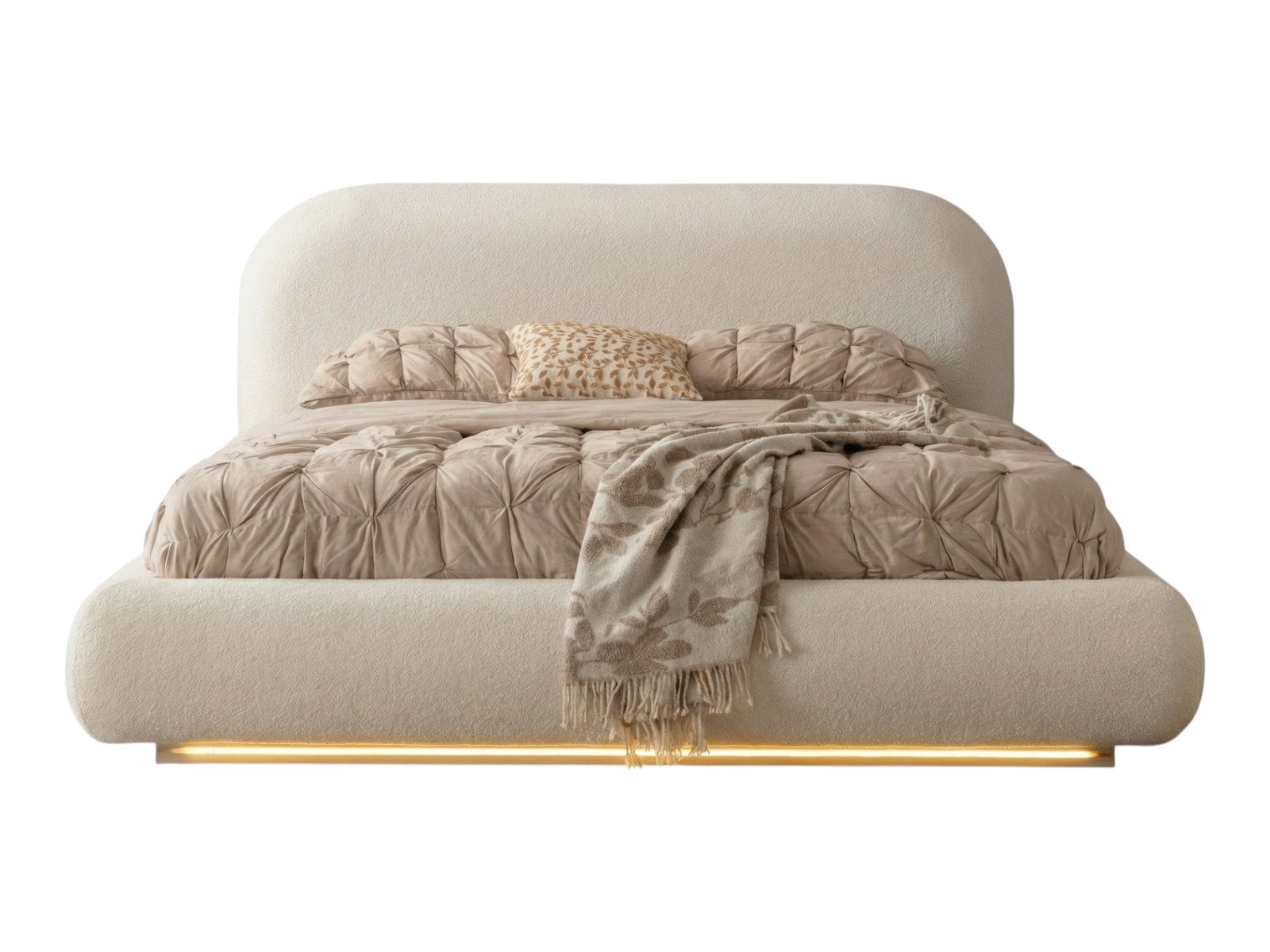 Villa Möbel Boxspringbett Alaska (Bett, Bett mit Kopfteil), Polsterbett mit Bettkasten LED Licht und optional 2 Nachttischen