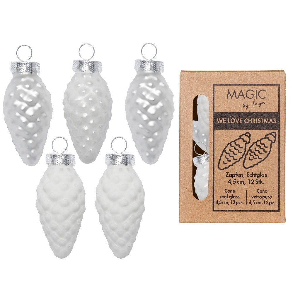 MAGIC by Inge Christbaumschmuck, Christbaumschmuck Zapfen 4.5cm Glas 12 Stück - Just White