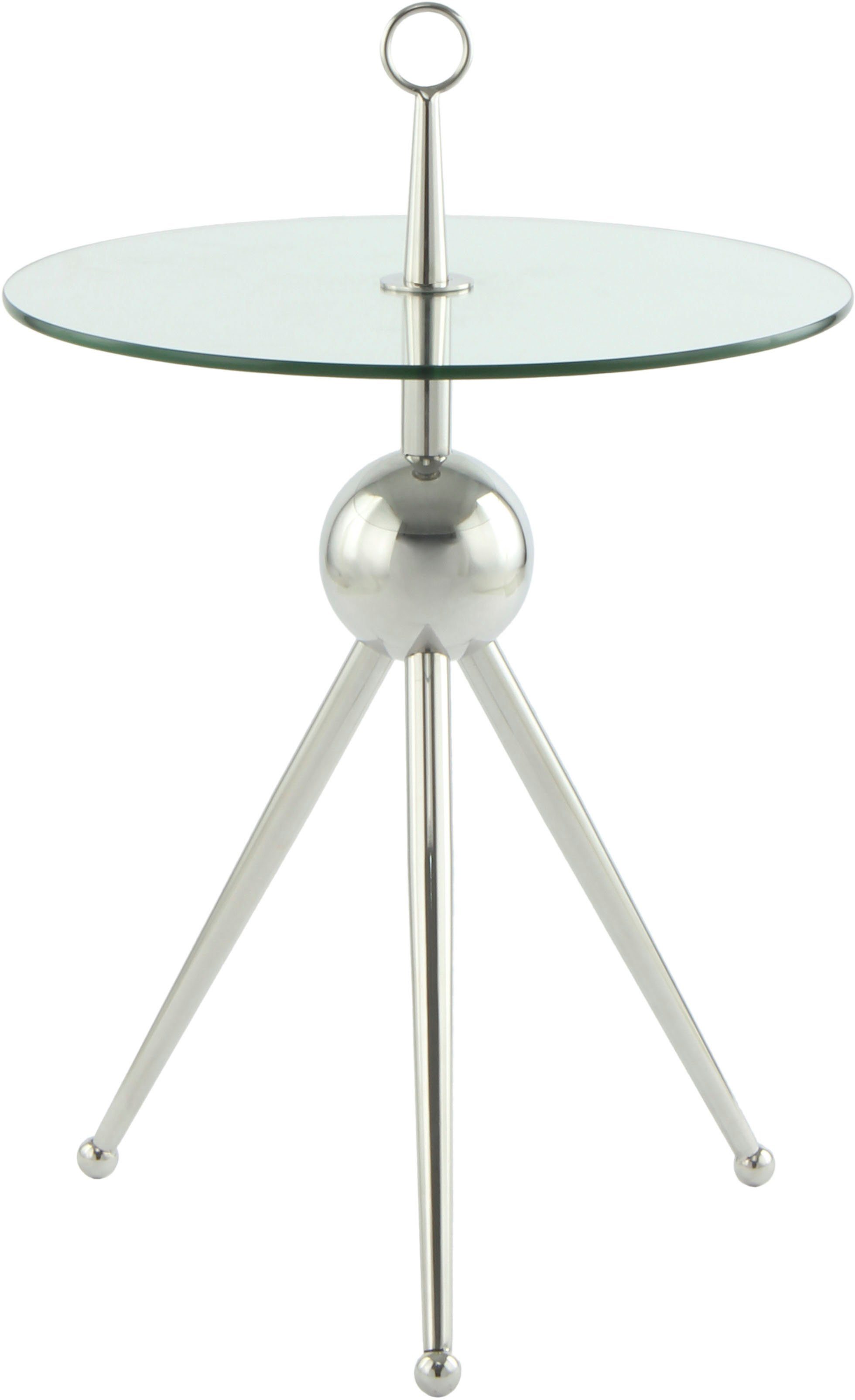 Kayoom Beistelltisch Ontario 325, Runde Glasplatte aus Sicherheitsglas, 100% Edelstahl (1-St), Minimalistisch, Gestell in Tripod-Design, mit Tragering