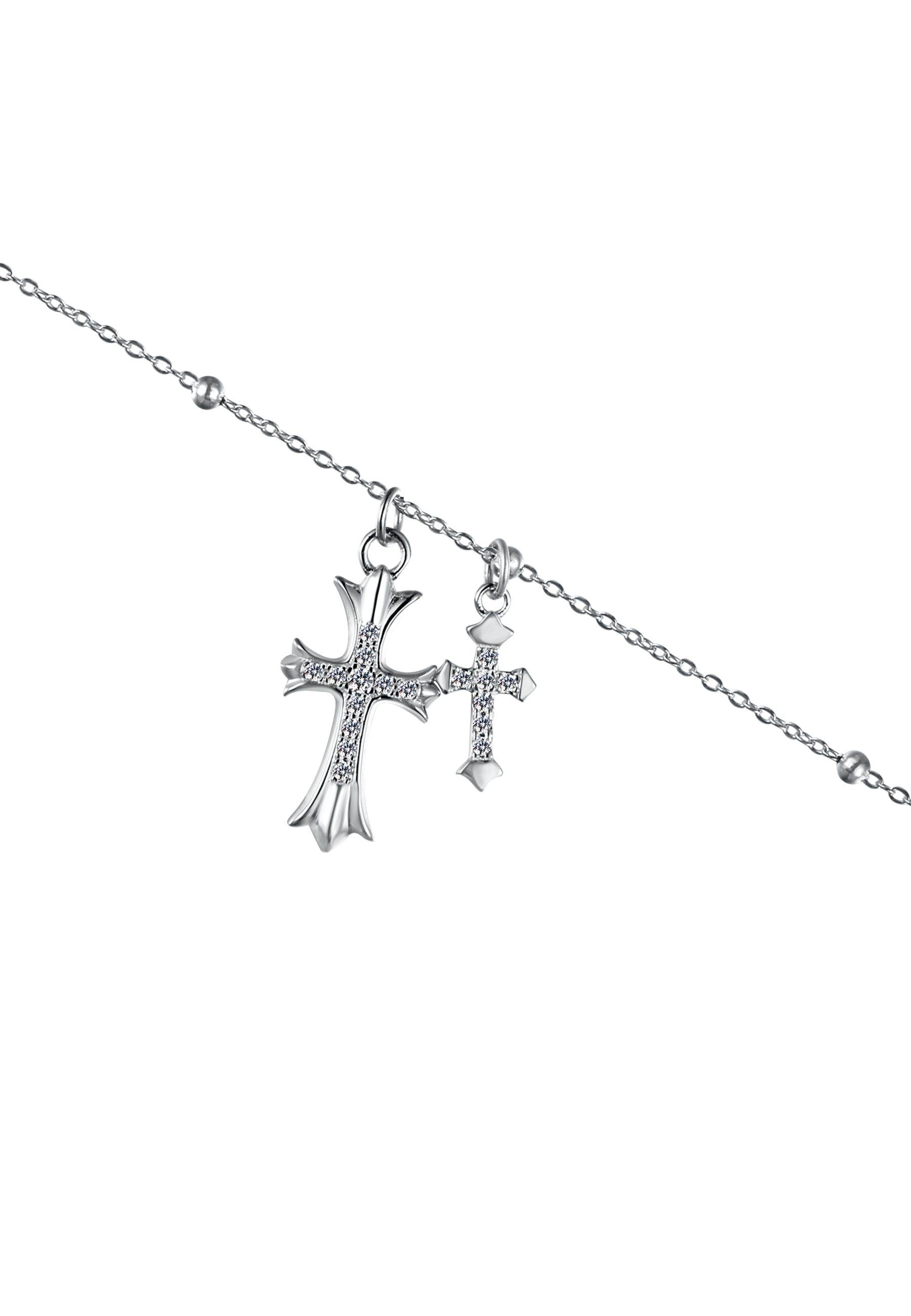 BRELLATO Kreuzkette Damen Halskette Kreuz-Anhänger, Gotik Symbol Kristall-Kreuze (Set Kugelkette mit 2 Kreuzen und Geschenk-Box-Verpackung, 3-tlg., Silber-Kette Kreuz-Collier, Geschenk Ostern Kommunion Firmung), Kreuz-Kette, Sterling Silber 925 18K Gelbgold, 5-A Zirconia