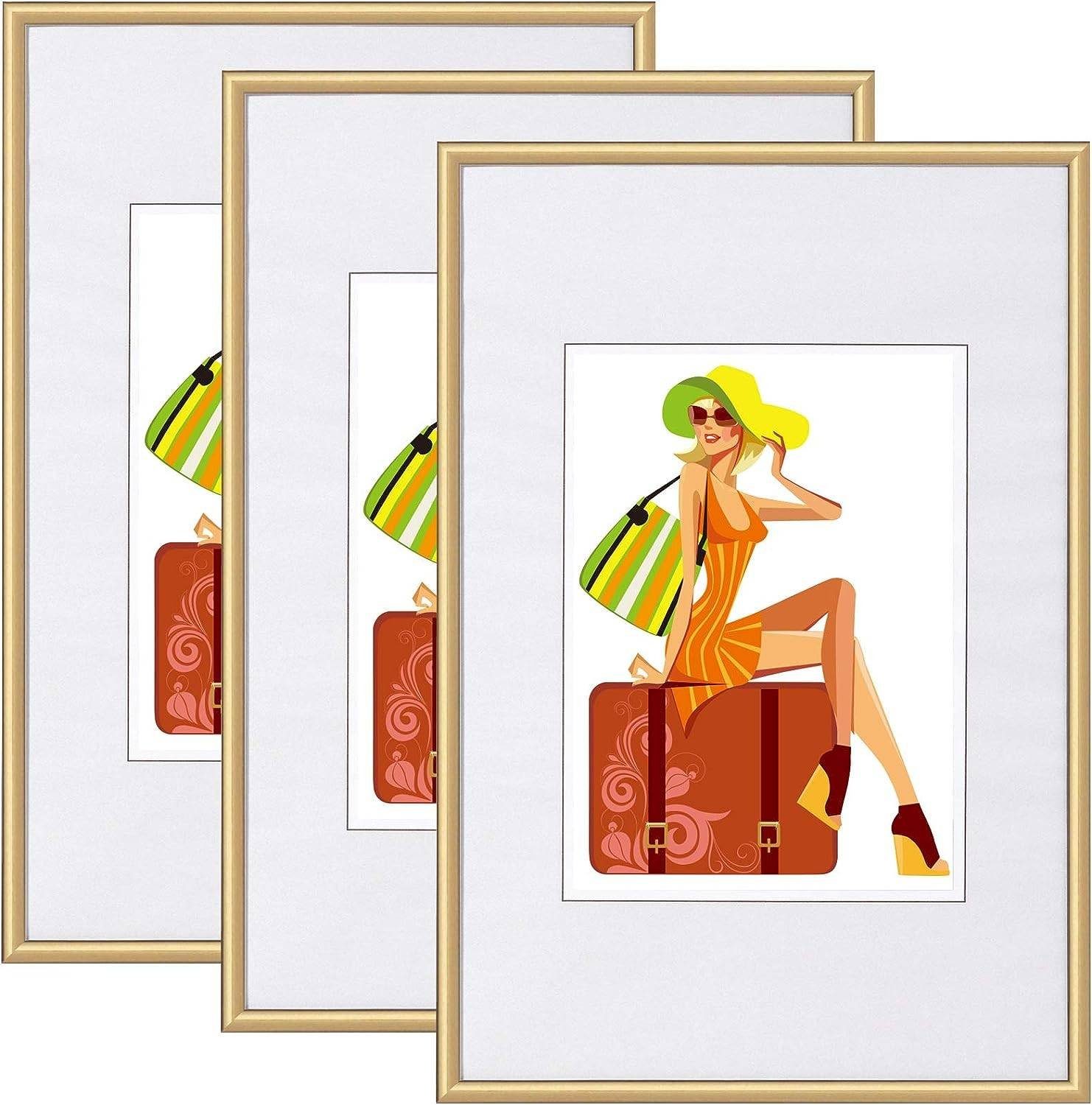 Woltu Рамки, (Set, 3 St), mit Passepartout Kunststoff Rahmen, Glasvorderseite