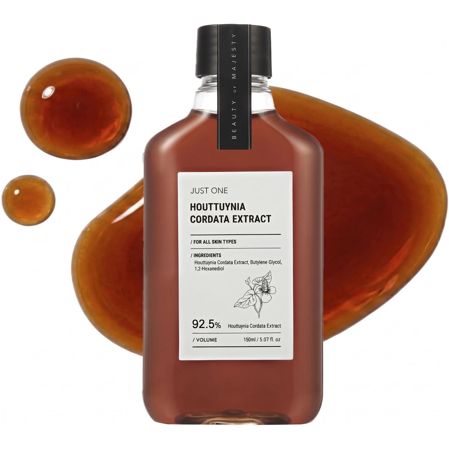 Beauty of Majesty Gesichtsserum Just One Houttuynia Cordata Extract 150 ml, Gesichtswasser ohne Alkohol, klärender Toner, beruhigende Pflege, veganes Toner für alle Hauttypen