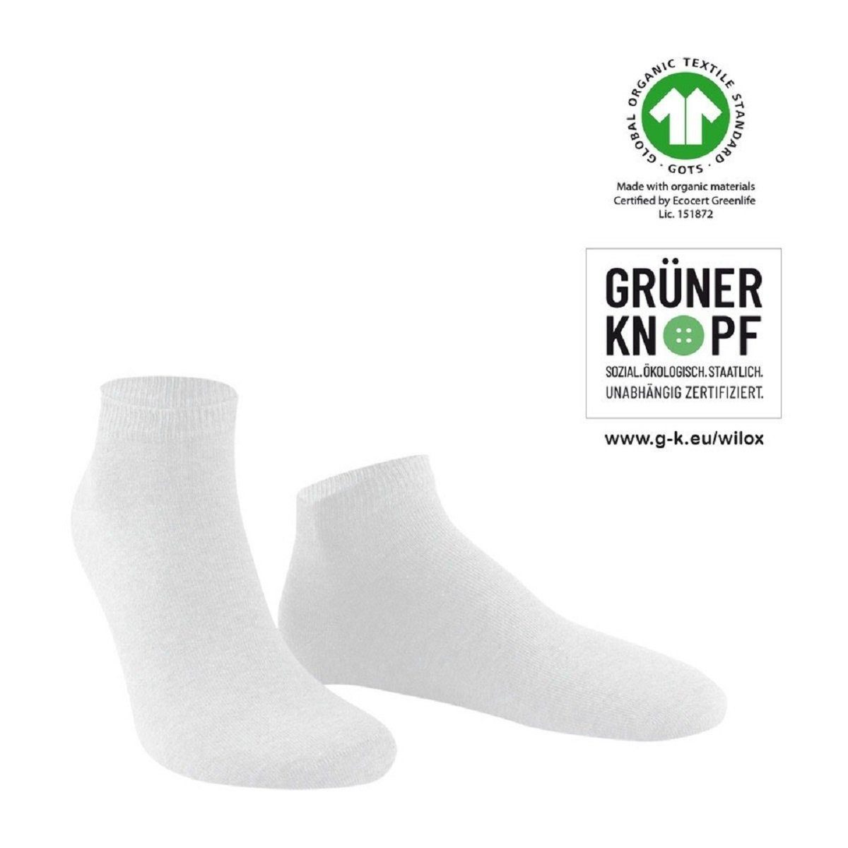 Wilox Kurzsocken Sneaker Socke aus hautsympathischer Bio Baumwolle (1-Paar) BIO Baumwolle Weiß