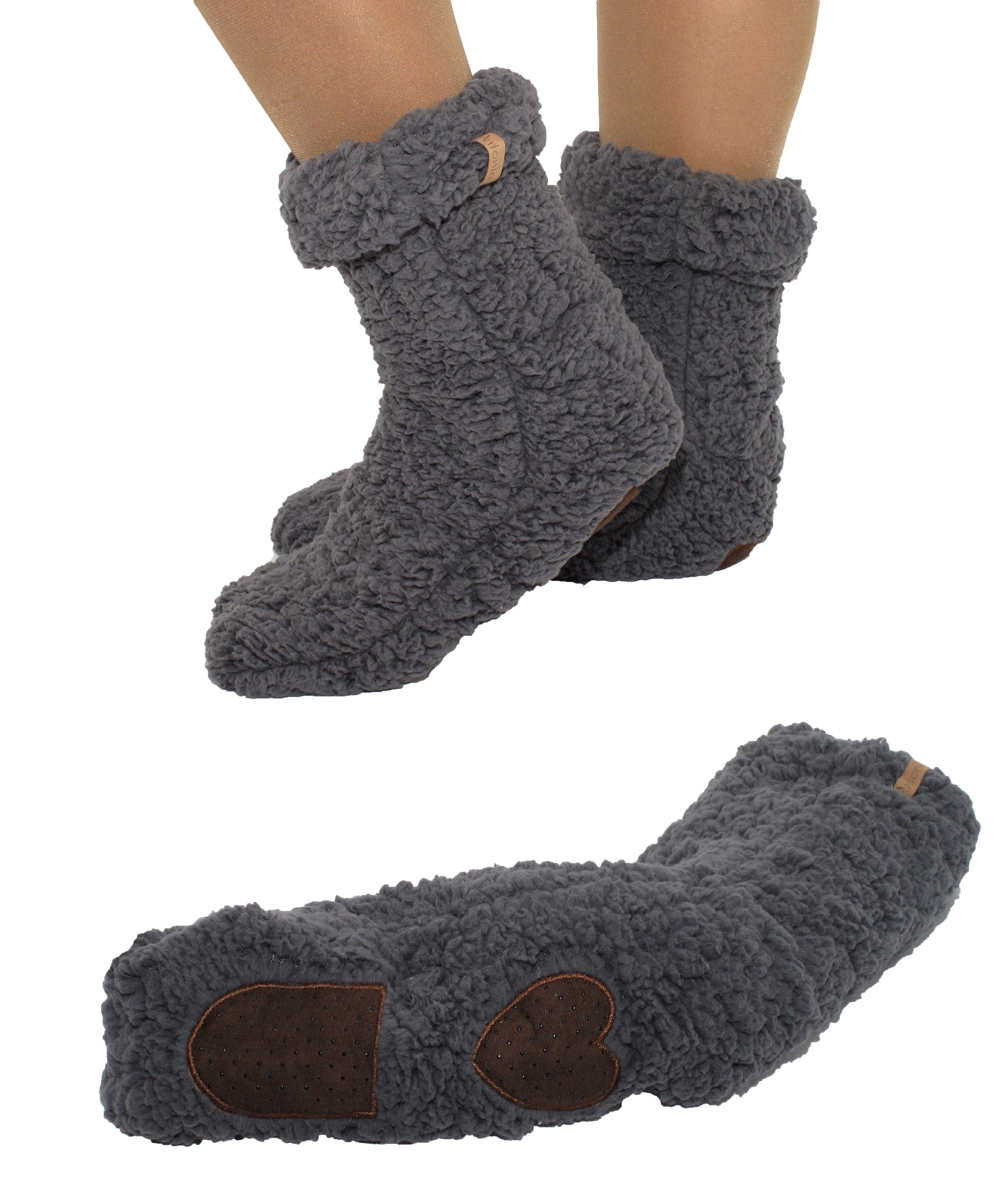 Markenwarenshop-Style Haussocken Hüttensocken Hausschuhe Herz-ABS-Sohle Mähmäh ONE SIZE 35-42 Farbe: