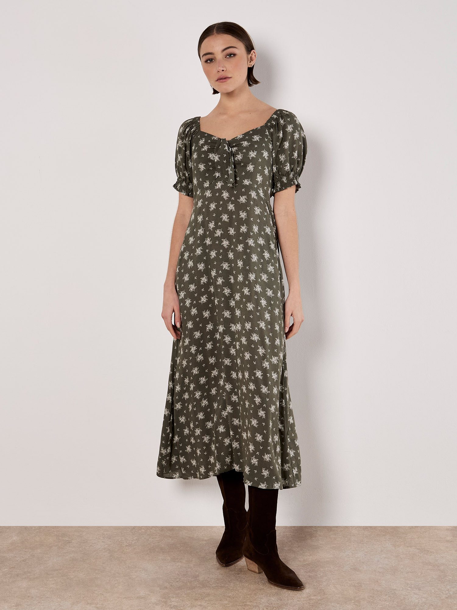 Apricot Maxikleid Geblümtes Maxikleid mit Puffarmen