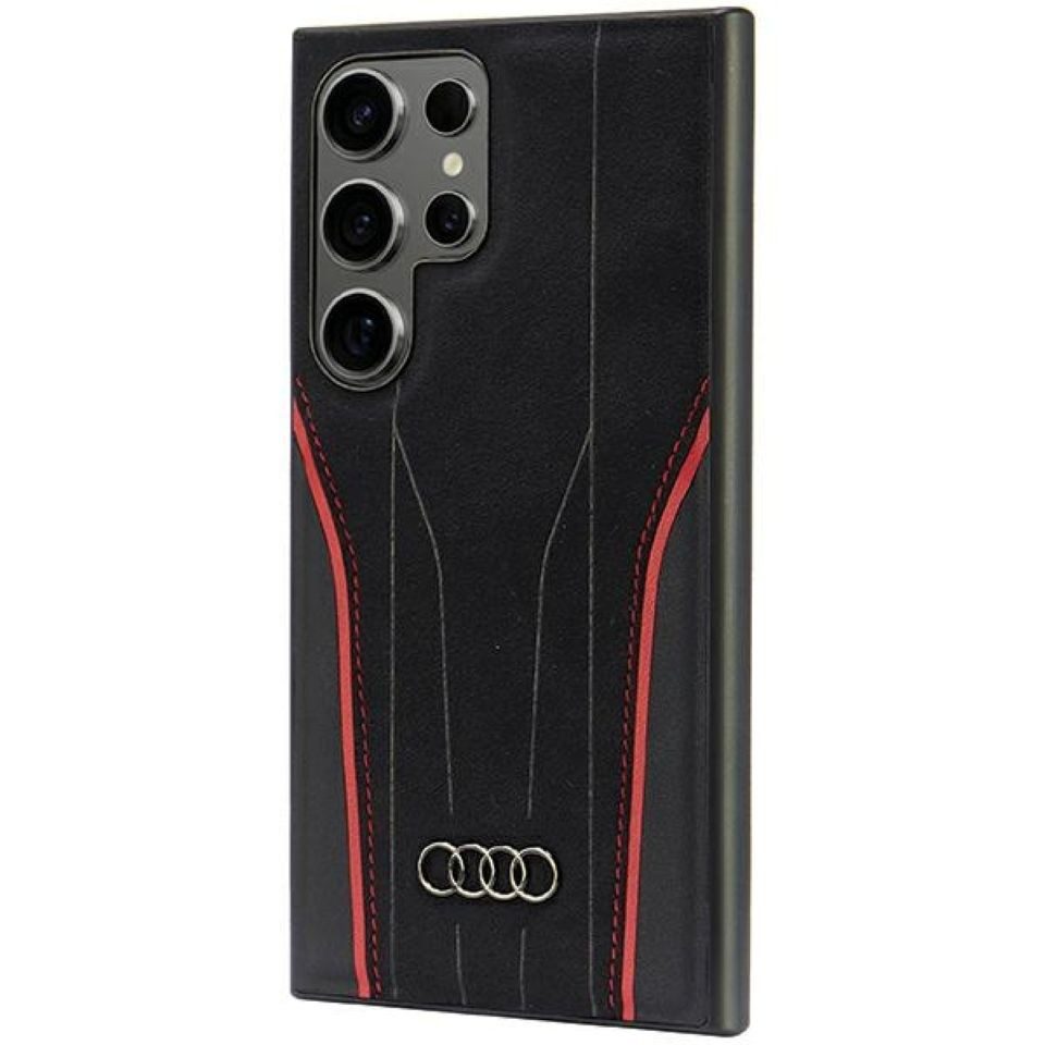 Audi Handyhülle Galaxy S24 Ultra Echtleder MagSafe schwarz rot Logo 6,8 Zoll, Kantenschutz