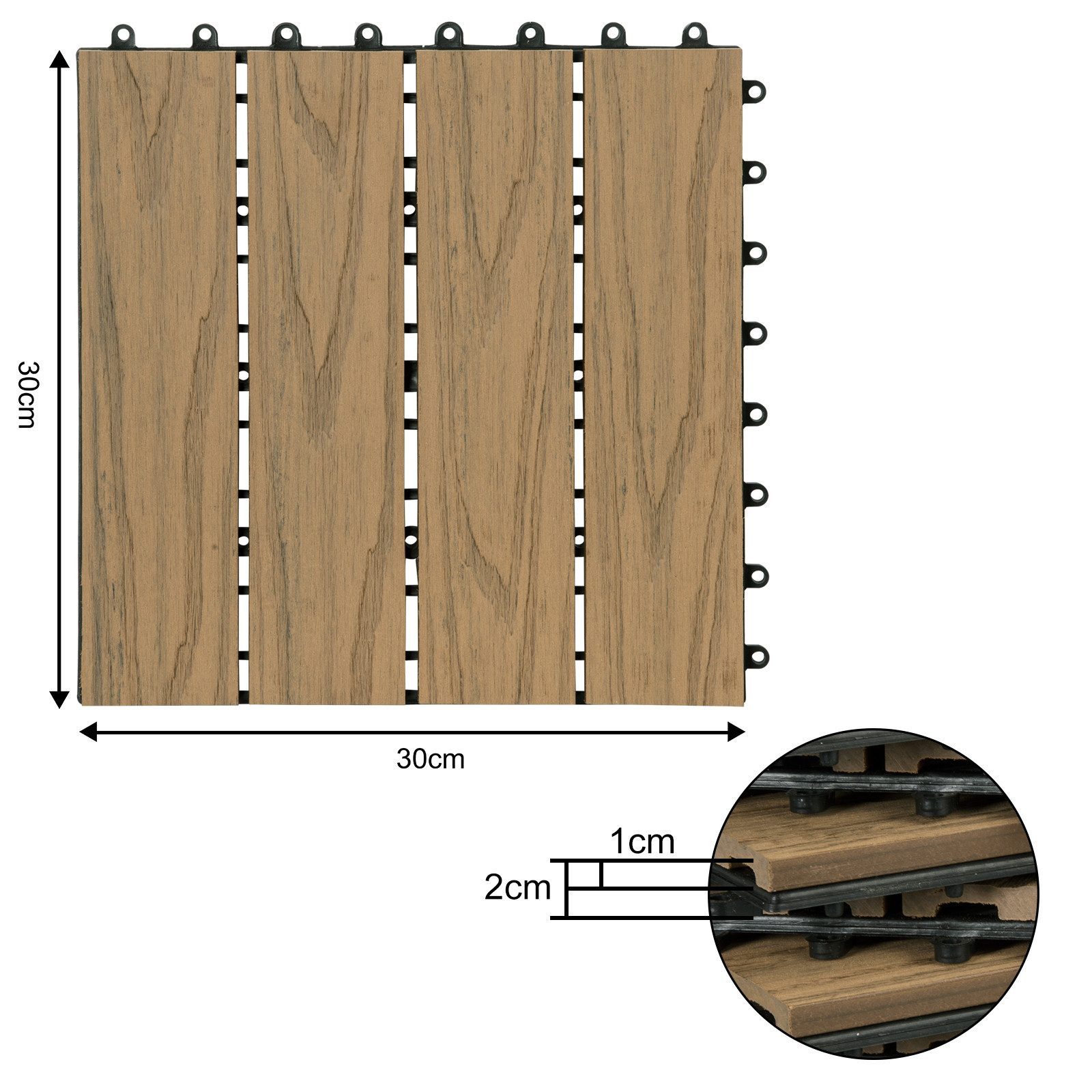 Woltu WPC-Fliesen, 22 St., 22 St. Balkonfliesen, Terrassenfliesen 30x30cm Holz Optik mit Relief