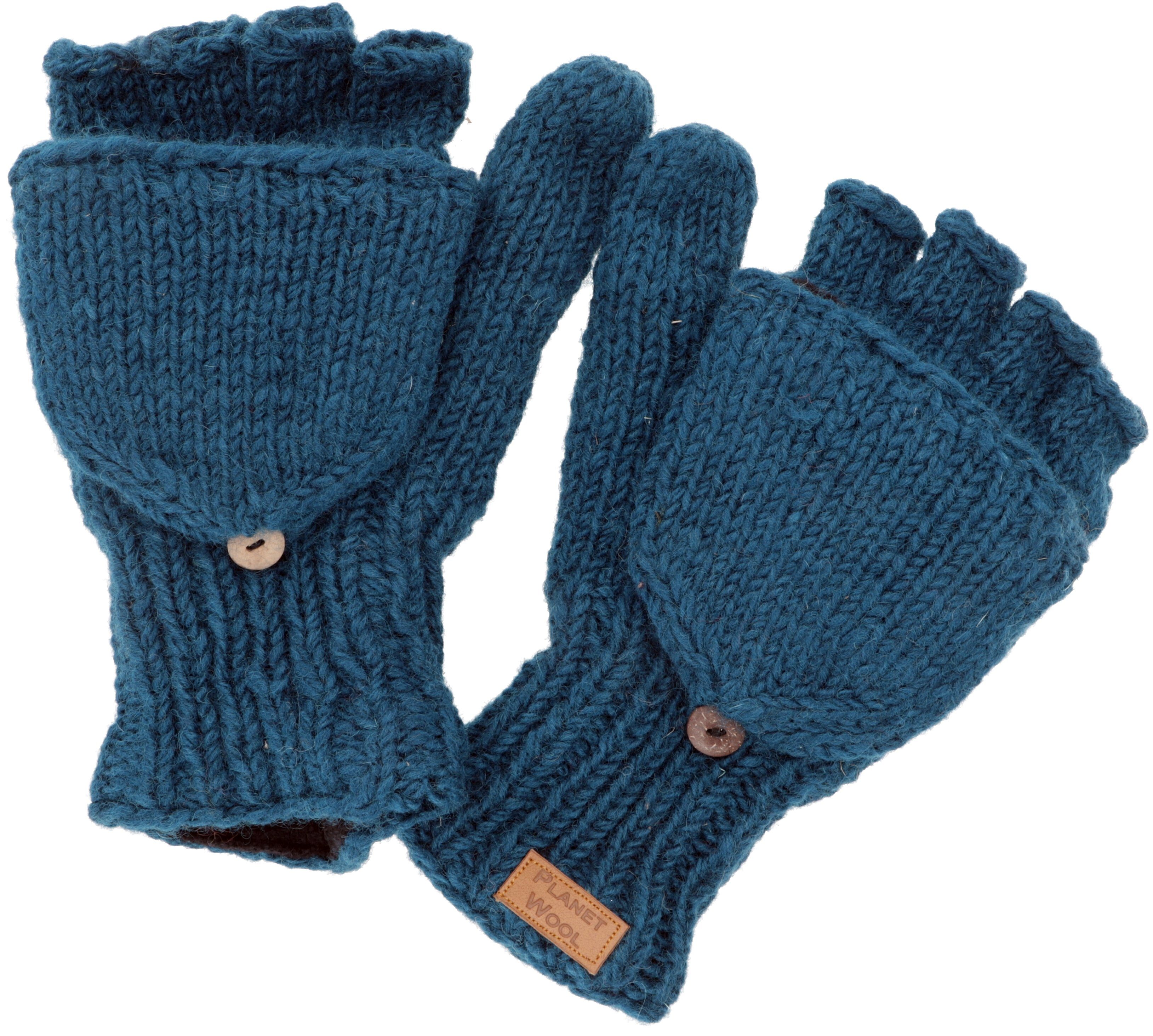 handgestrickte Handschuhe, Klapphandschuhe,.. petrol Strickhandschuhe Guru-Shop