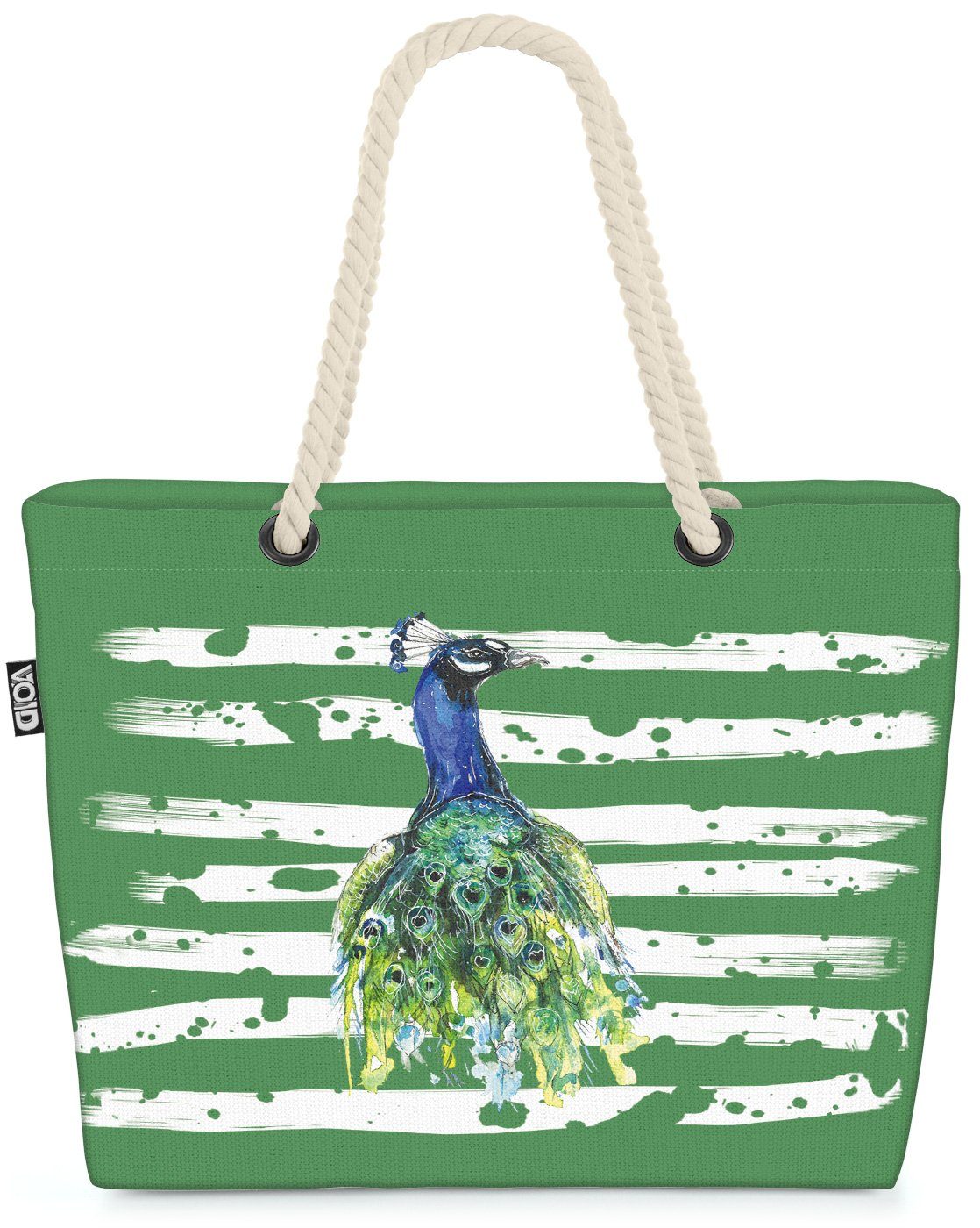 VOID Strandtasche (1-tlg), Pfau Vogel Tier Strauß Safari Zoo Bird grün