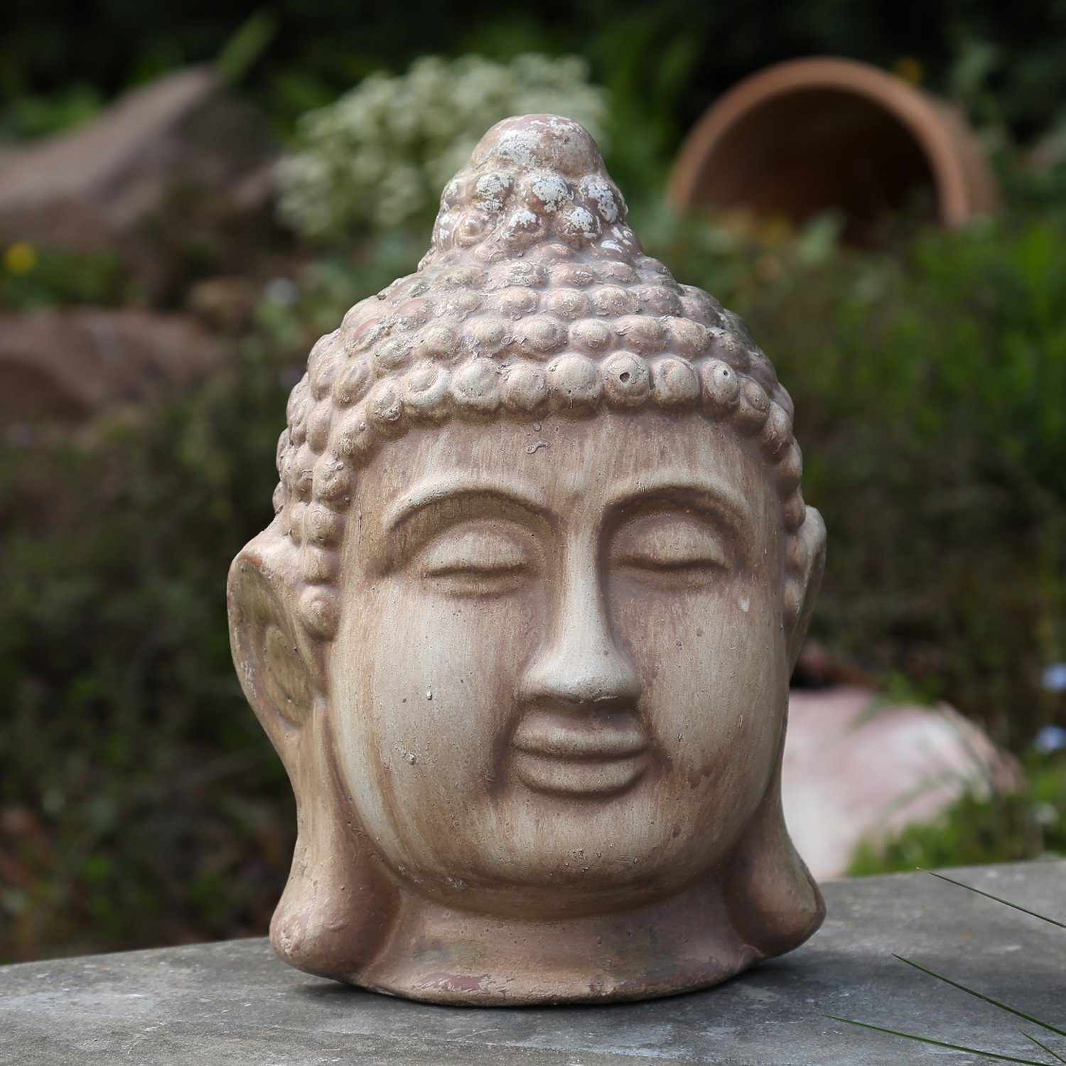 Feng kupfer Mann Buddhafigur Gartenfigur Dekofigur Shui MARELIDA Buddhakopf Außen 27cm St) (1