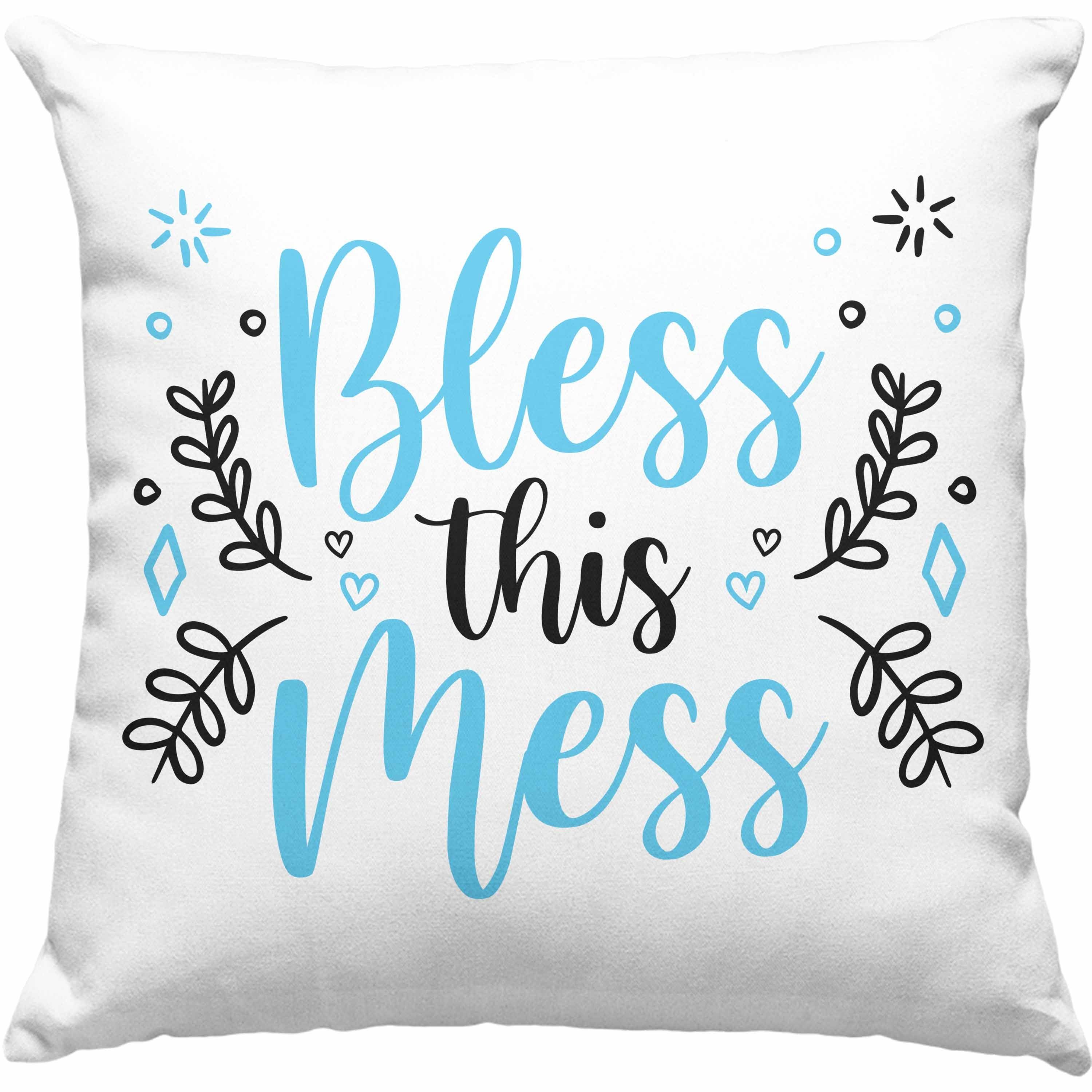 Trendation Dekokissen Trendation - Bless This Mess Kissen Geschenk für Mädchen Freundin Freund Kuschelig Zuhause Dekokissen mit Füllung 40x40 Rosa