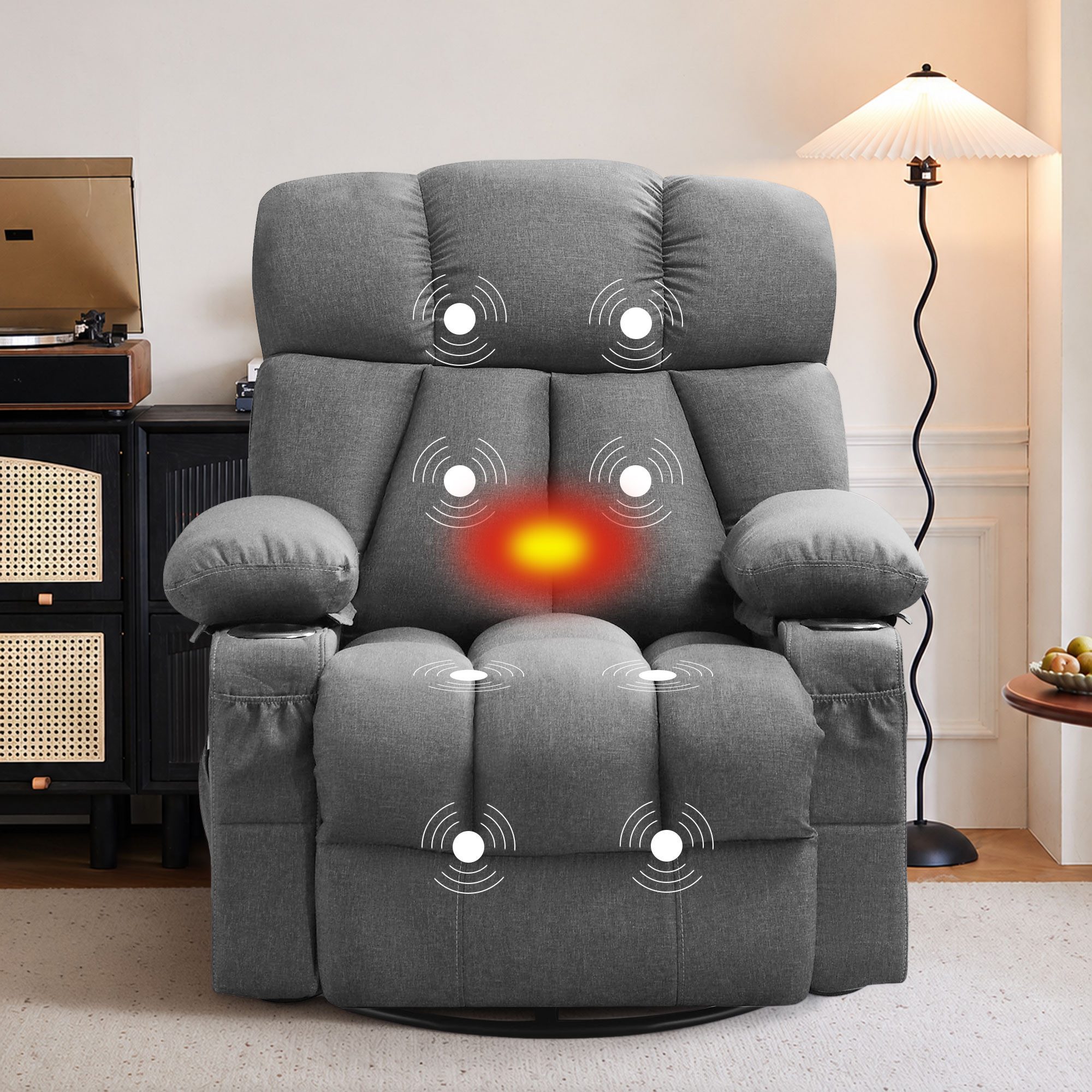 bosmiller Massagesessel Relaxsessel Elektrisch Fernsehsessel mit Liegefunktion (1-St), Oversize Massagesessel mit Wärmefunktion, grau – Bild 3 von 5