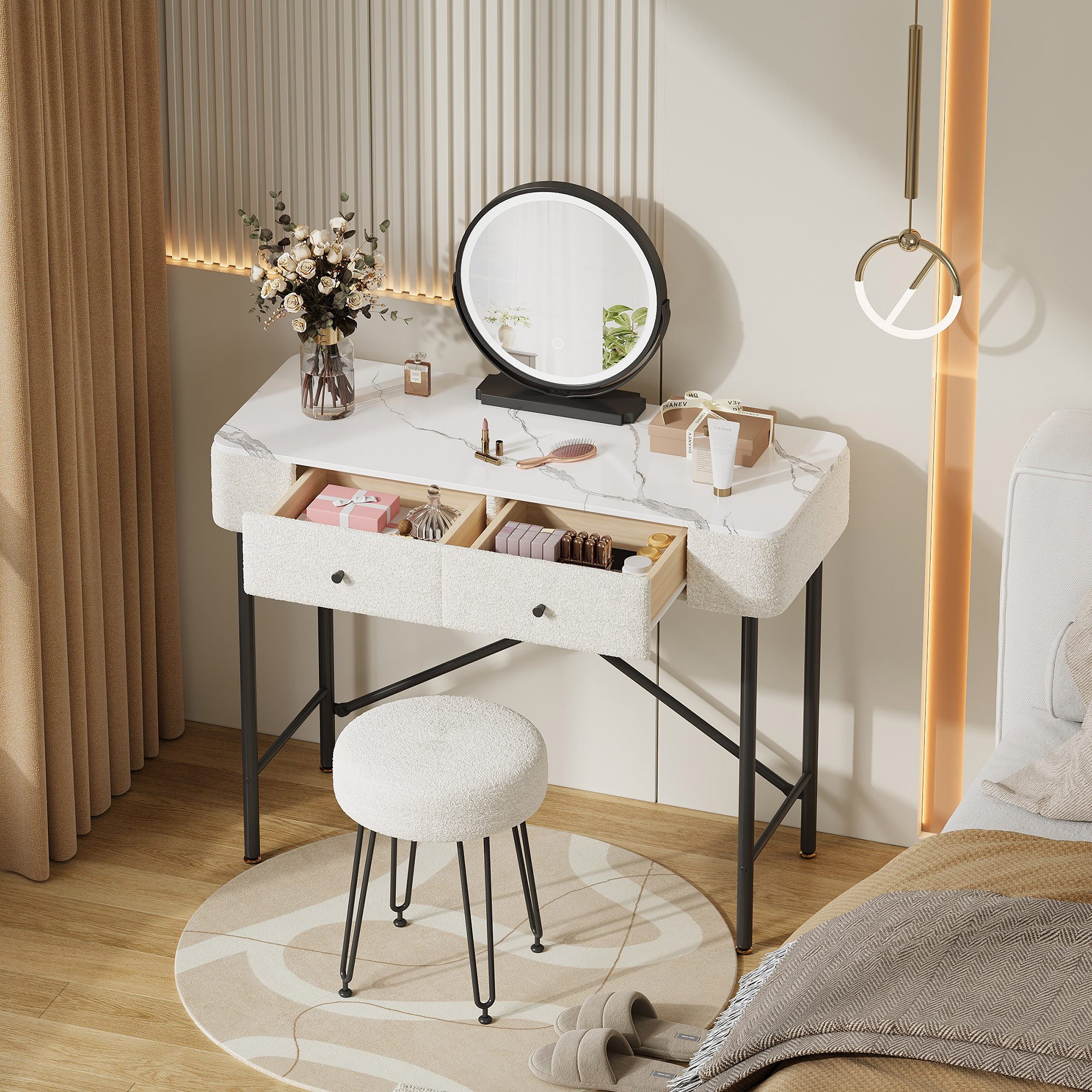 STILVORA Schminktisch mit Beleuchtung Kosmetiktisch mit Hocker Frisiertisch mit LED-Spiegel (mit LED-Spiegel Weiß, 1-St., B100/D40/H120 cm)