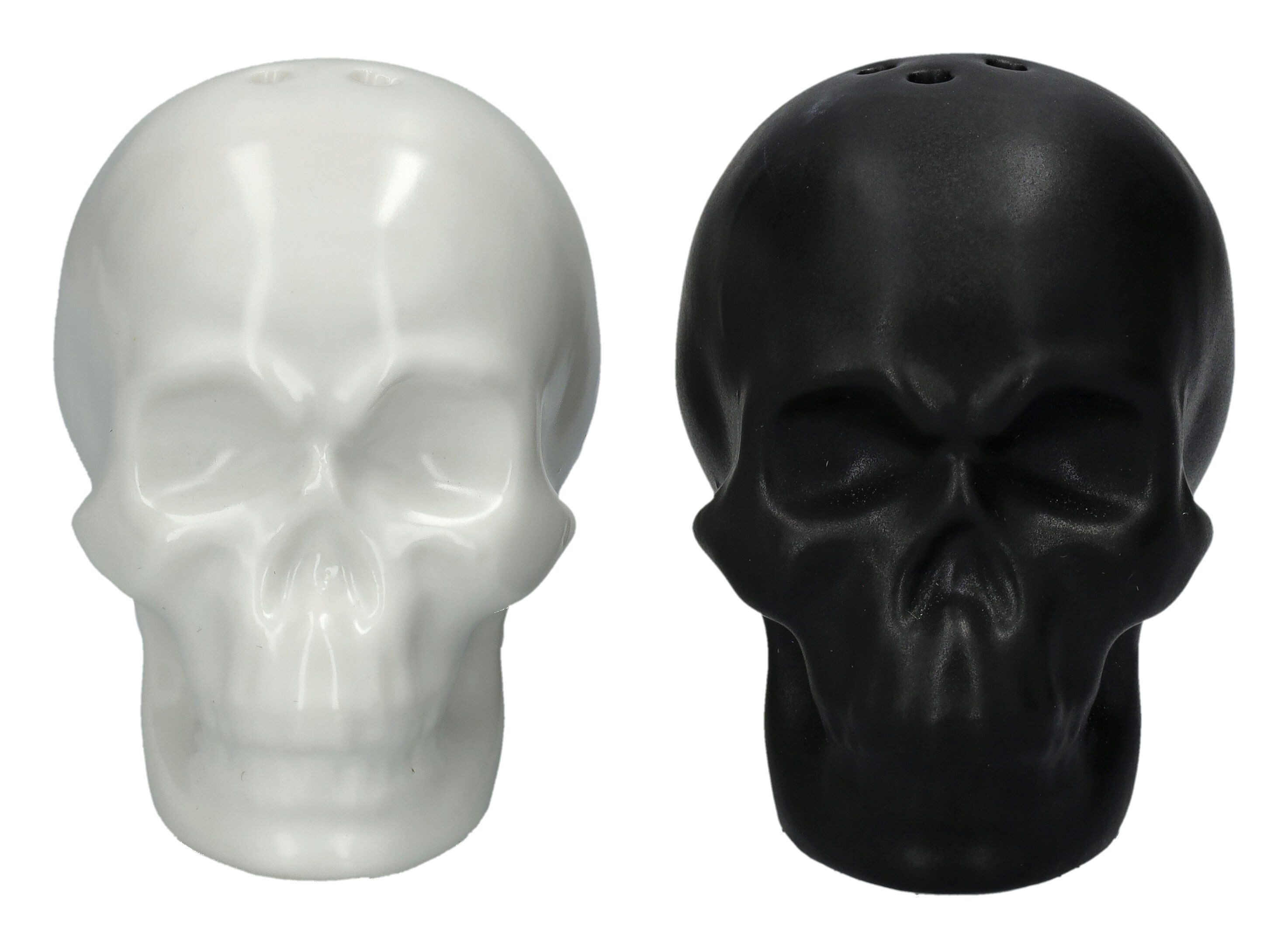 Figuren Shop GmbH Salz- / Pfefferstreuer Salz-und Pfefferstreuer - Totenköpfe schwarz weiß - Deko Esstisch, (Set)