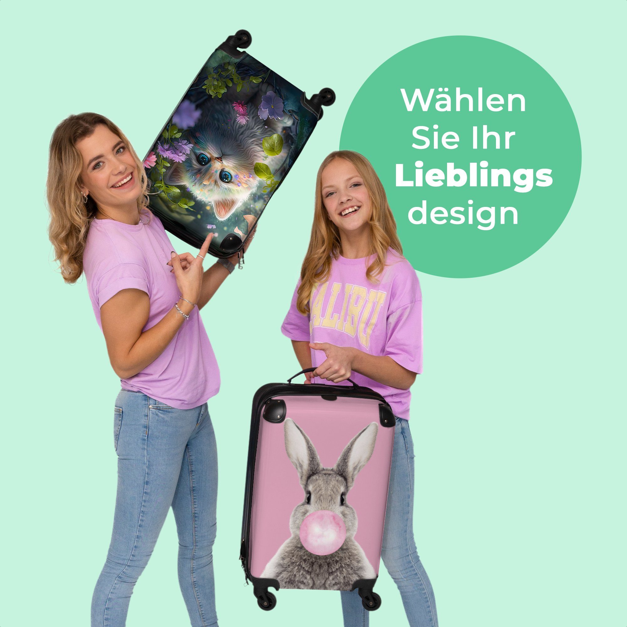 Rollkoffer Kätzchen 4 Reisekoffer Rollen - Illustration Handgepäckkoffer mit Handgepäck NoBoringSuitcases.com© Cabin - Katze, Blumen 55x35x20cm - 4 Kleine Rollen, - Wald Trolley -