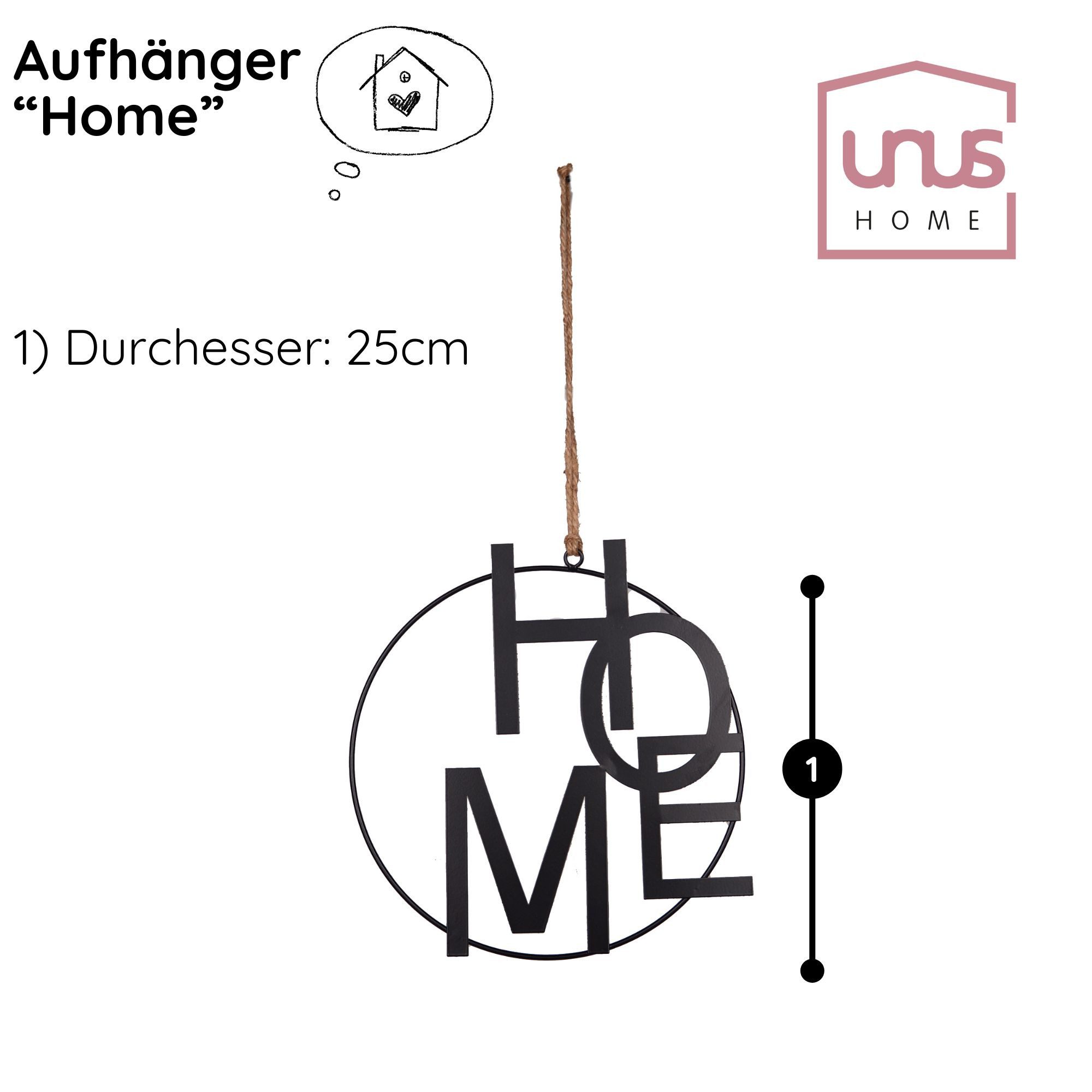 UNUS HOME Wanddekoobjekt Aufhänger HOME (25cm), Hängedeko, Wanddeko, Fensterdeko – Bild 4 von 4