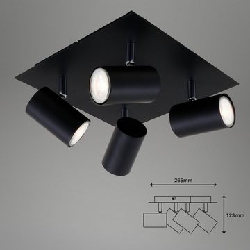 Briloner Leuchten LED Deckenspots 2857-045, schwenkbar, ohne Leuchtmittel, Warmweiß, Deckenlampe, 26,5x26,5x12,3cm, Schwarz, max.40W, GU10, Wohnzimmer