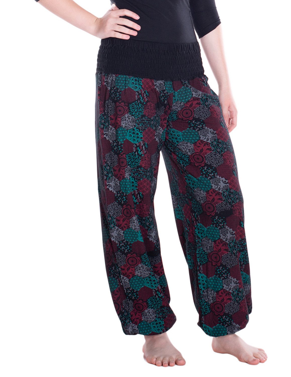 Vishes Haremshose Sommer Pluderhose mit Patchwork-Print. elastischem Bund freesize 34–44 Alternative Bekleidung, Hippie, Goa Style