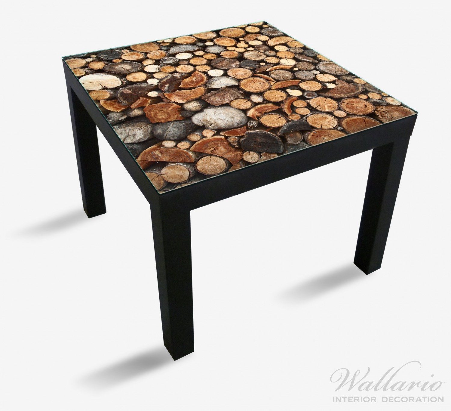 Wallario Lack Tisch Holzstapel rund für (1 Tischplatte Ikea geeignet Dunkler St),