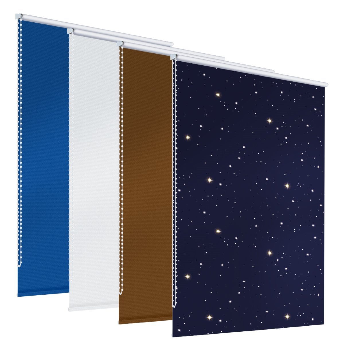 Doppelrollo blau mit Sternen, 80x230 cm, Befestigungsmaterial, ECD Germany, Klemmträger, Blau mit Sternen 80x230cm Klemmfix Befestigungsmaterial ohne Bohren