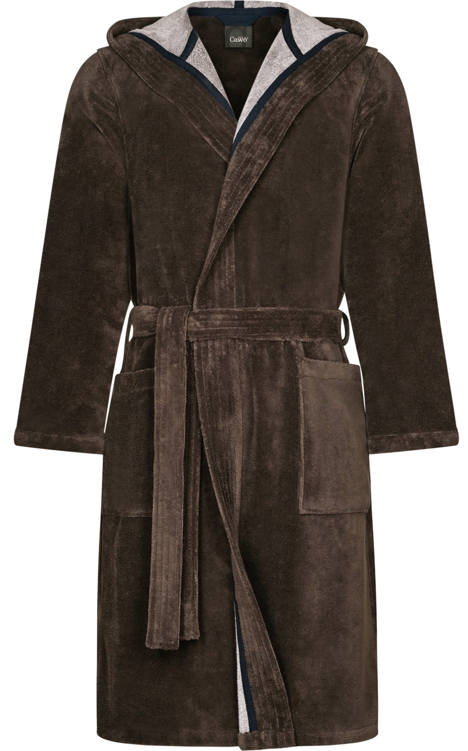 Cawö Herrenbademantel Cawö Herren Bademantel, Baumwollmischung, Kapuze, Gürtel, Velours Qualität