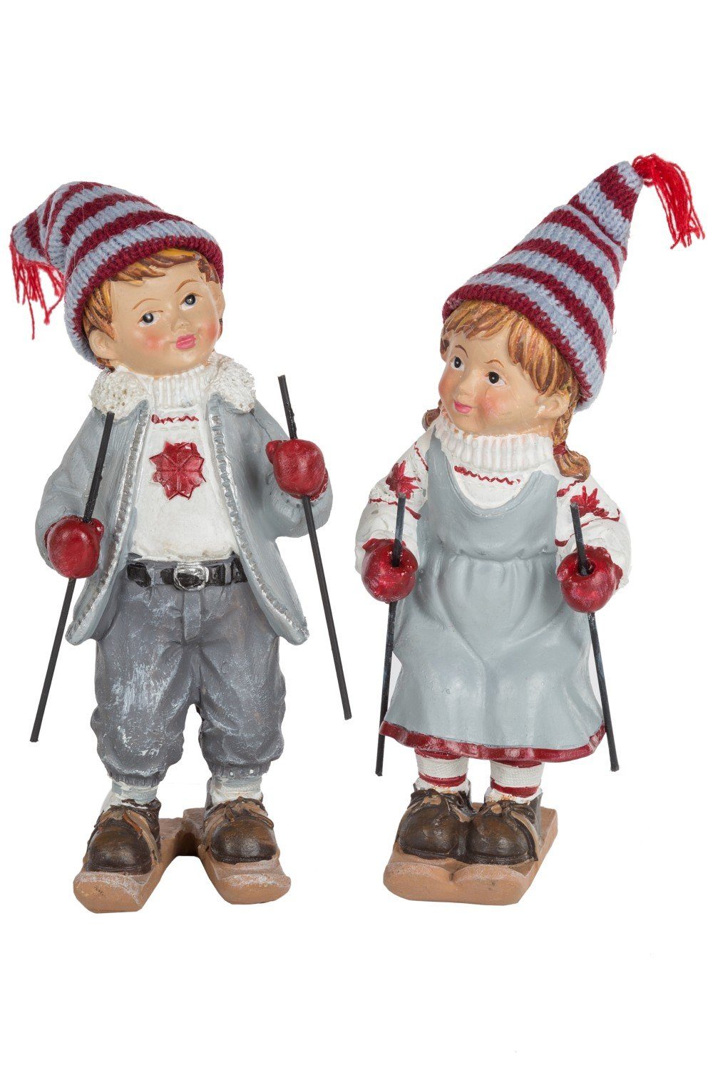Wohnando Dekofigur Winterkinder mit Ski 2er-Set: Bezaubernder, winterlicher Charme