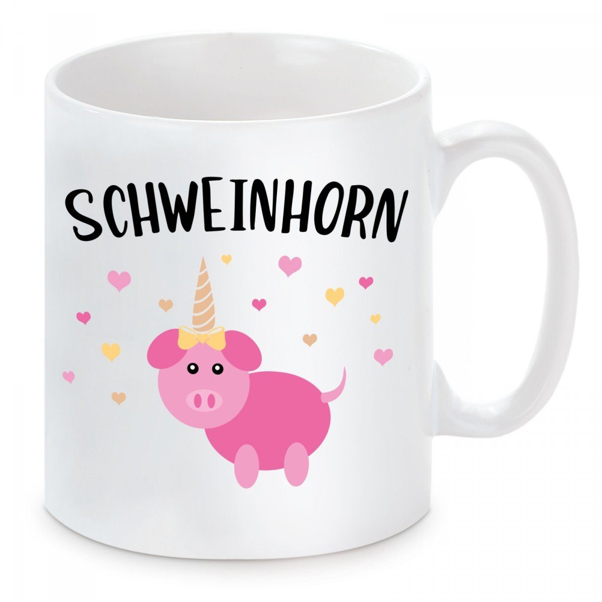 Herzbotschaft Tasse Kaffeebecher mit Motiv Schweinhorn, Keramik, Kaffeetasse spülmaschinenfest und mikrowellengeeignet