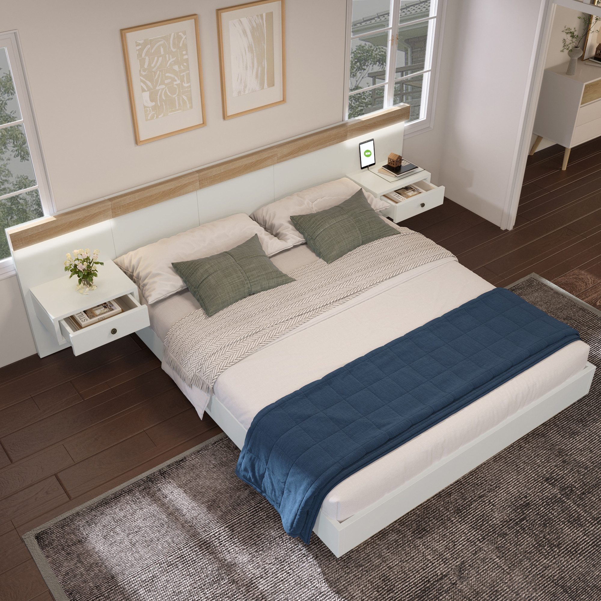 STILVORA Jugendbett 160×200 mit Nachttischen,Bettgestell Holzbett günstig online kaufen