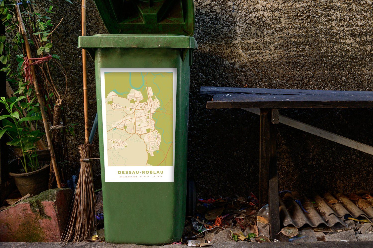 - Jahrgang Wandsticker Mülltonne, - Dessau-Roblau Container, Karte Stadtplan Abfalbehälter - St), Sticker, Karte - (1 Mülleimer-aufkleber, MuchoWow