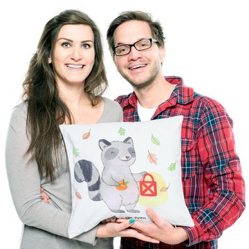 Mr. & Mrs. Panda Dekokissen Waschbär Laterne - Weiß - Geschenk, Kopfkissen, Halloween, Motivkisse, Einzigartige Motive