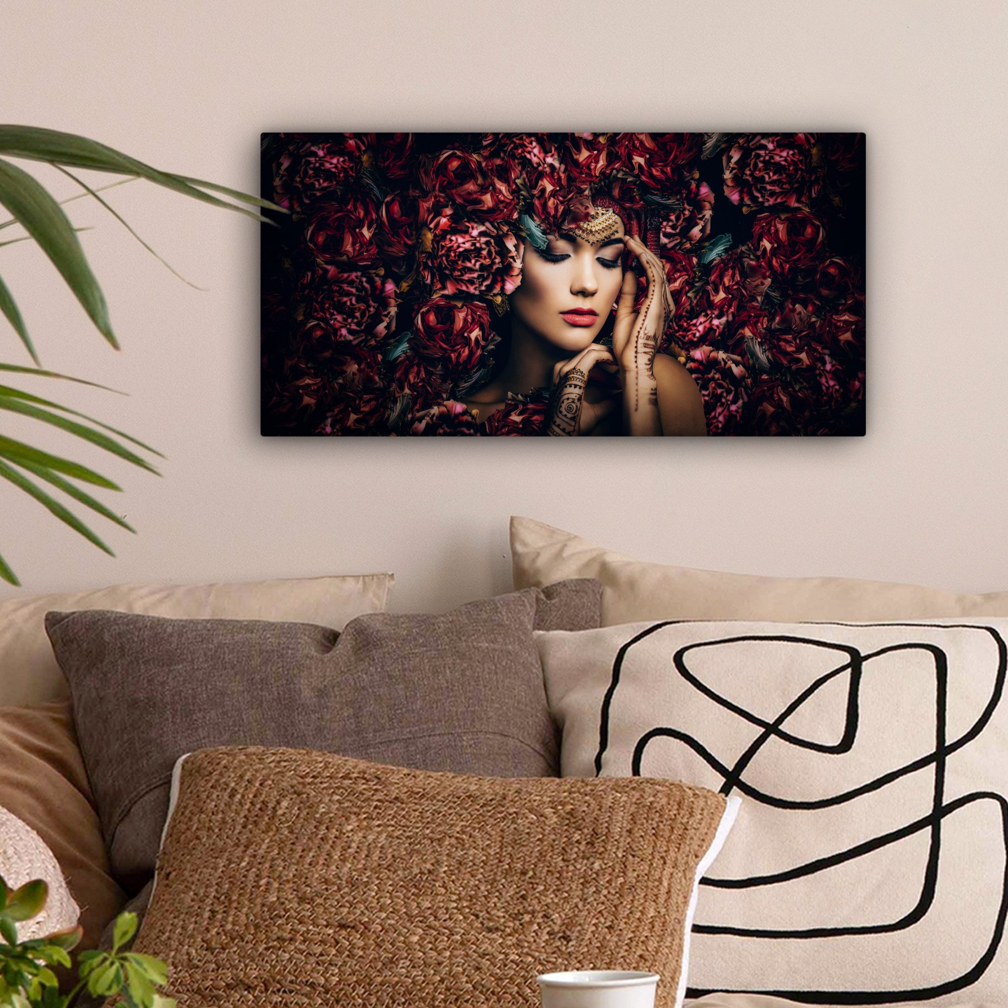 OneMillionCanvasses® Leinwandbild Panorama Frau - Blumen günstig online kaufen