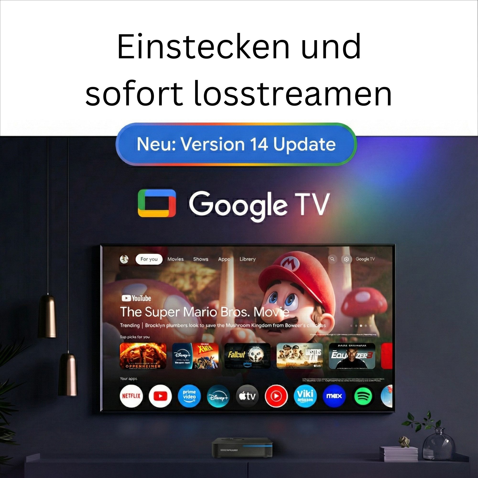 Android Streaming-Box GX1, Premium 4K Heimkino Google TV 14 Box mit Dolby Vision & Atmos, Für Netflix, Disney+, Prime Video, YouTube & 10.000+ Apps