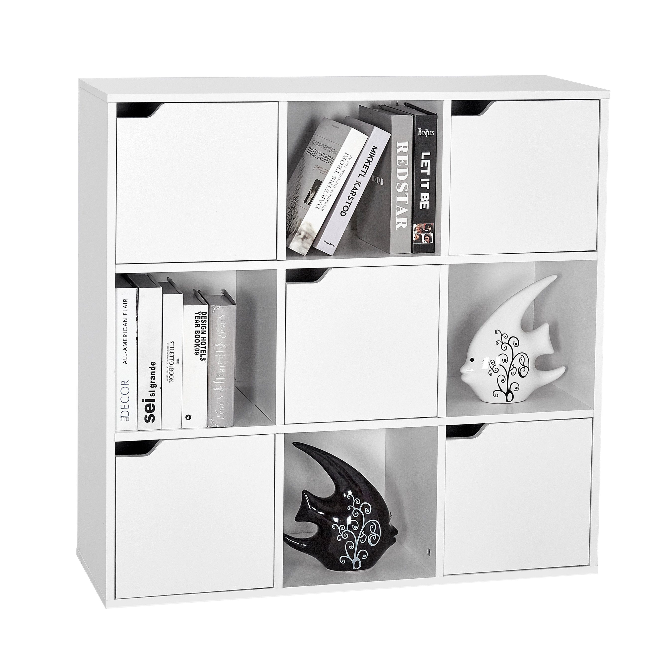 Mondeer Bücherregal Bücherschrank, Aufbewahrungsregal, 9 Fächer mit 5 Türen, Moderner Stil – Bild 5 von 5