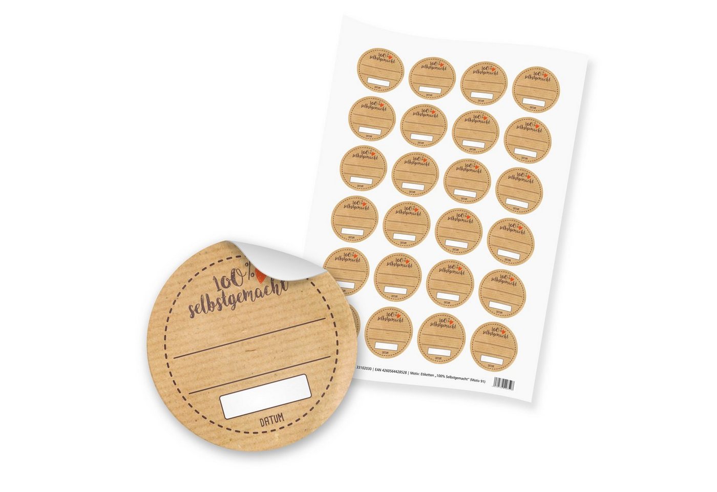 itenga Etiketten 24 x itenga Sticker „100% selbstgemacht“ unlackiert (Motiv 91)