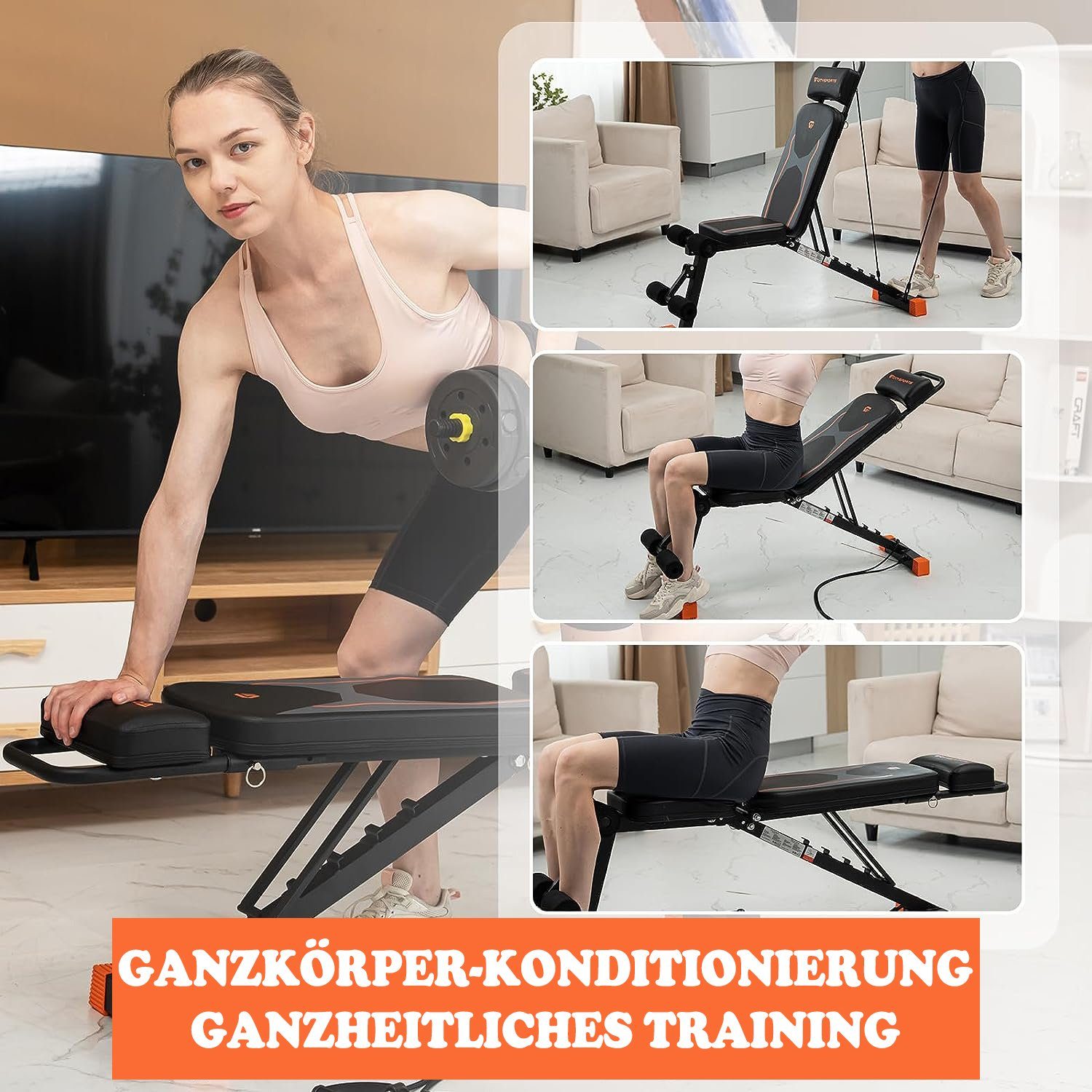 CITYSPORTS Hantelbank, Hantelbänke klappbare,Schrägbank mit Verstellsystem