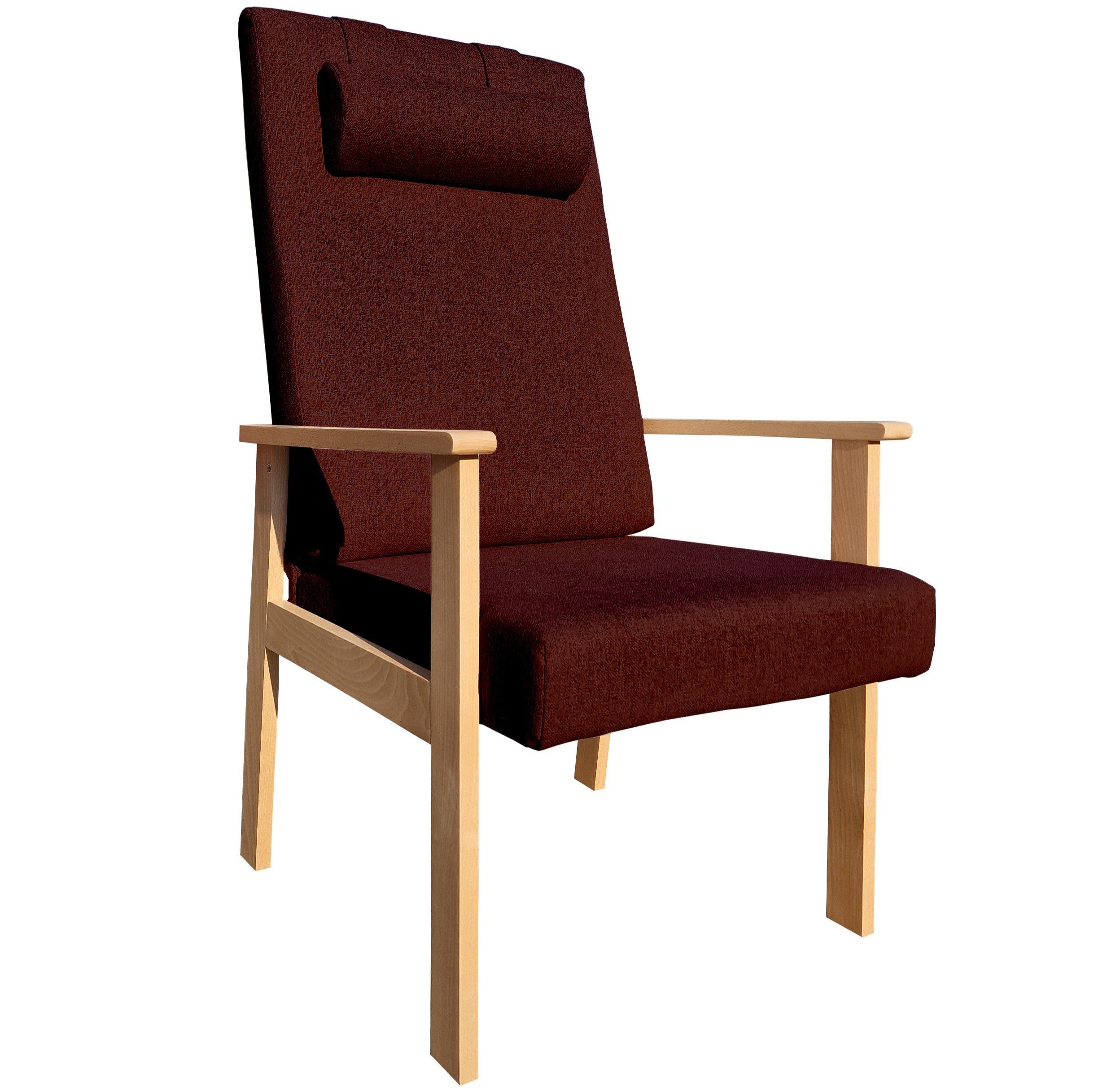 einrichtungsdesign24 Esszimmersessel Wohnzimmer Esszimmersessel Seniorensessel Alexandra Armlehnensessel (Esszimmersessel ohne Hocker), verstellbare-Nackenrolle