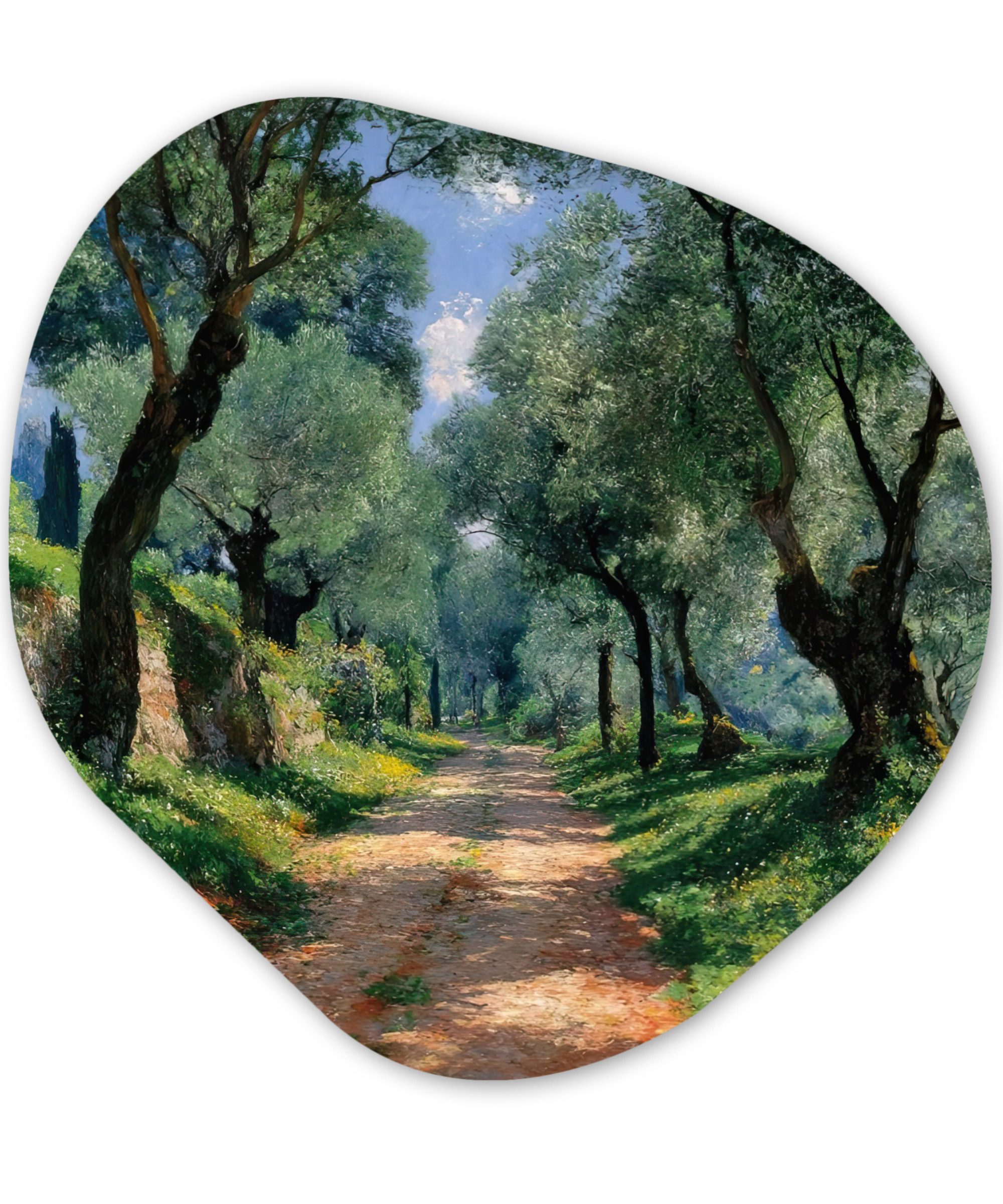 MuchoWow Gemälde Weg - Bäume - Schatten -, Fotodruck (1 St), Wandbild Abstrakt, Wohnzimmer Schlafzimmer Wanddekoration, 40x40 cm