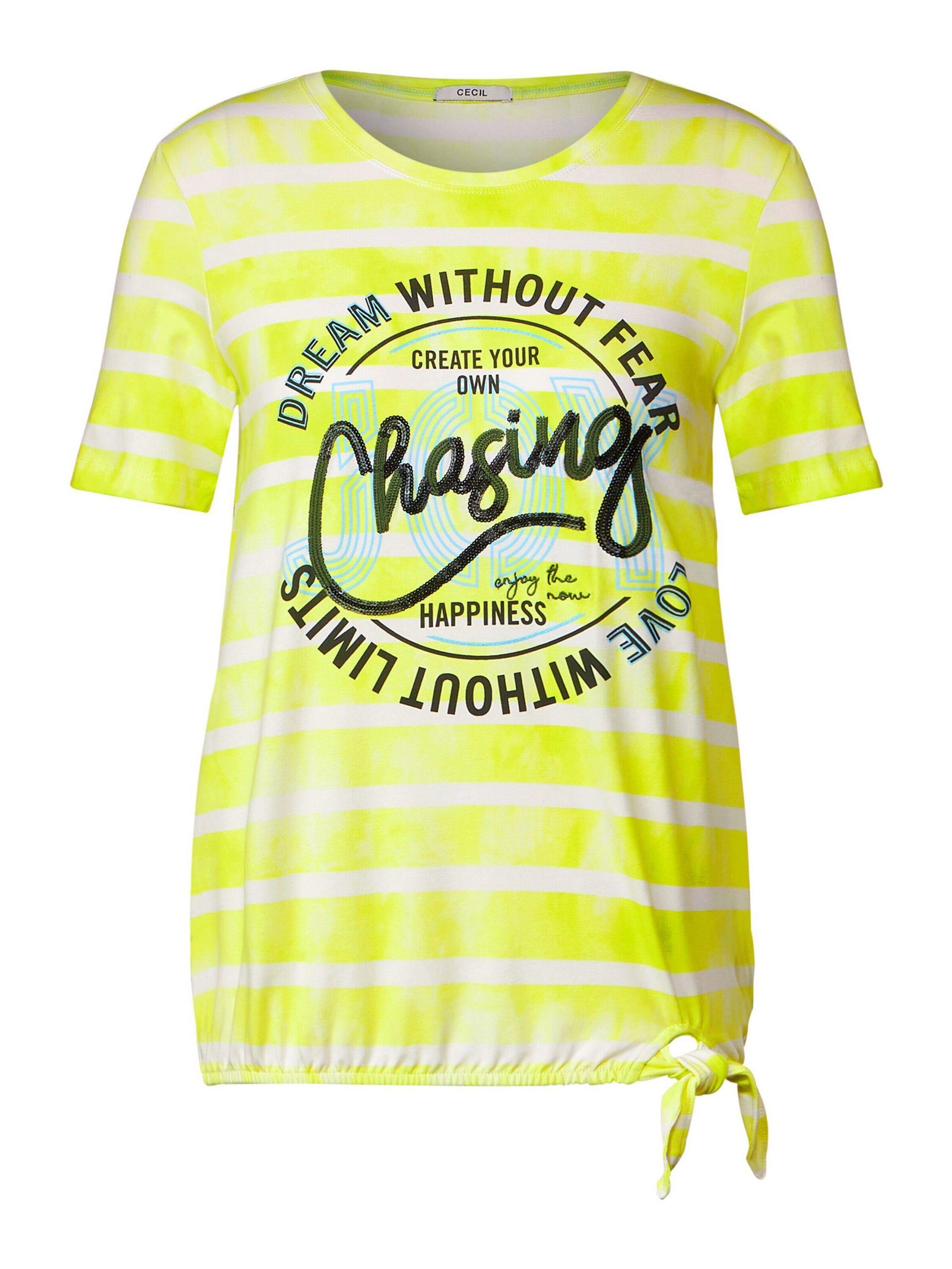 Pailletten, (1-tlg) yellow limelight Drapiert/gerafft T-Shirt Cecil