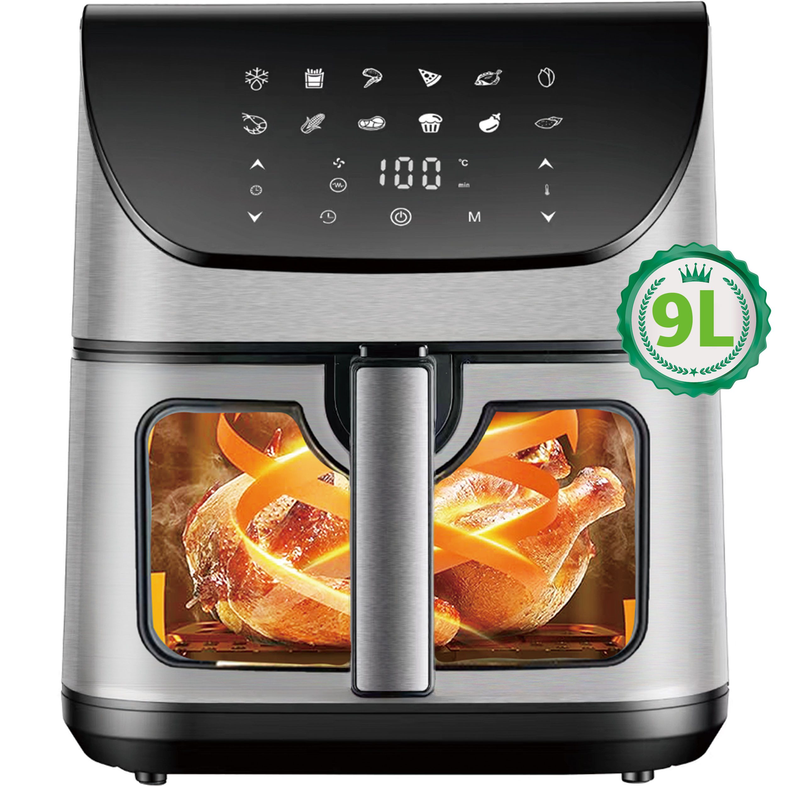 Heißluftfritteuse XXL gesunde Fritteuse mit Sichtfenster, 9L Heißluftfritteuse mit LED-Display