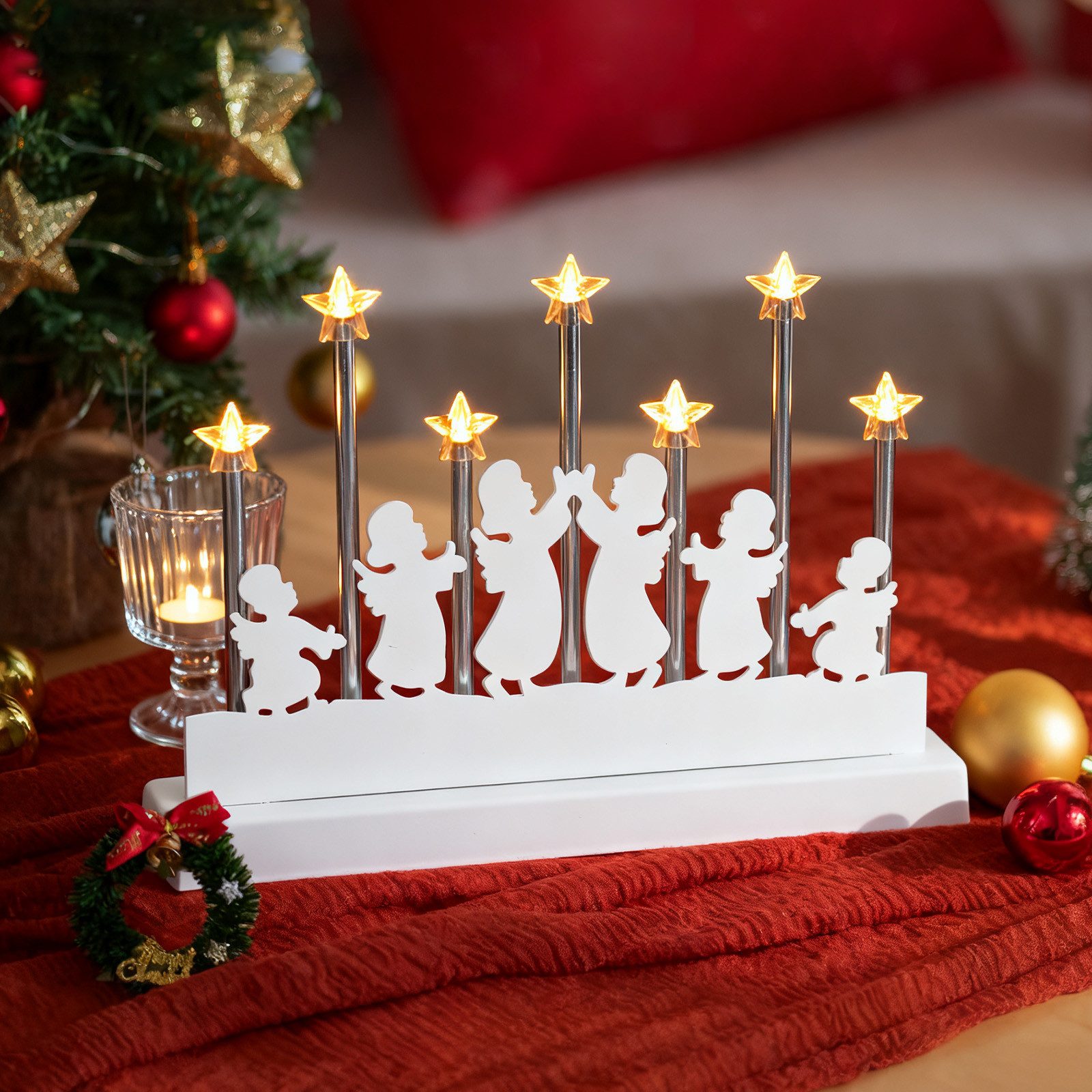 LED Schwibbogen LED Lichterbogen Weihnachten Fensterleuchter 7 Warmweiß Sterne LED