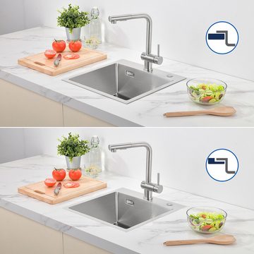 AuraLum pro Küchenspüle 45 x 45 x 19 cm Edelstahl Spüle Einzelschüssel Küche Einbau Spülbecken, mit Ablaufgarnitur, für ab 50 cm Küchenschrank