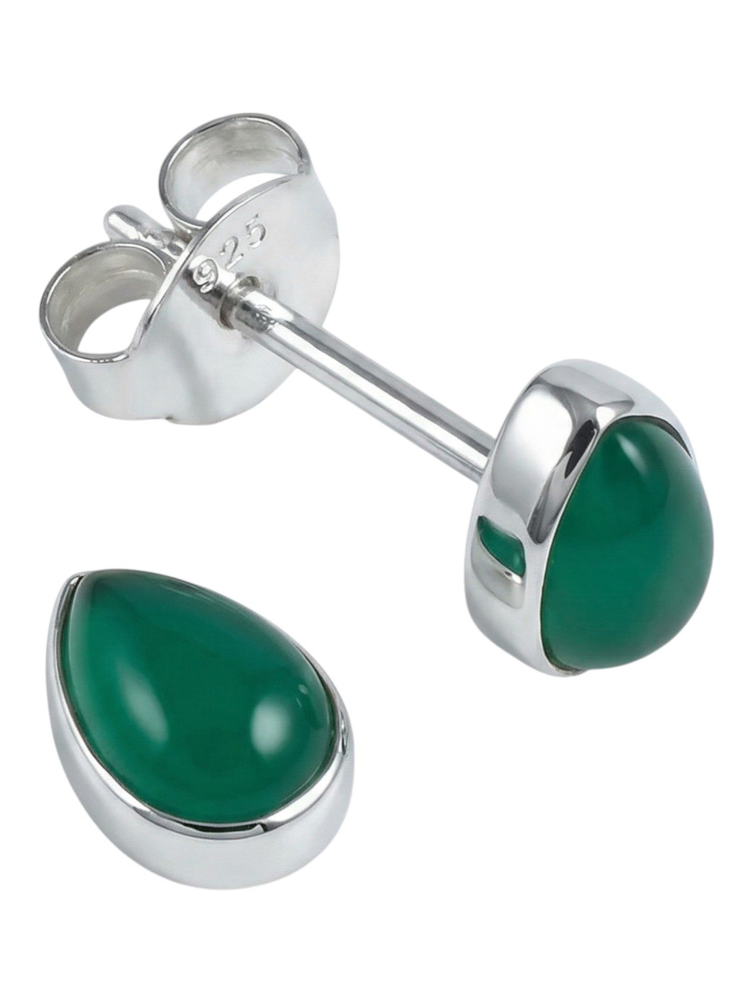 mantraroma Paar Ohrstecker SAMA Tropfen aus 925 Silber mit grünen Onyx (Paar, Paar Ohrringe mit Schmuckbeutel), 925 Sterling Silber Ohrringe für Damen