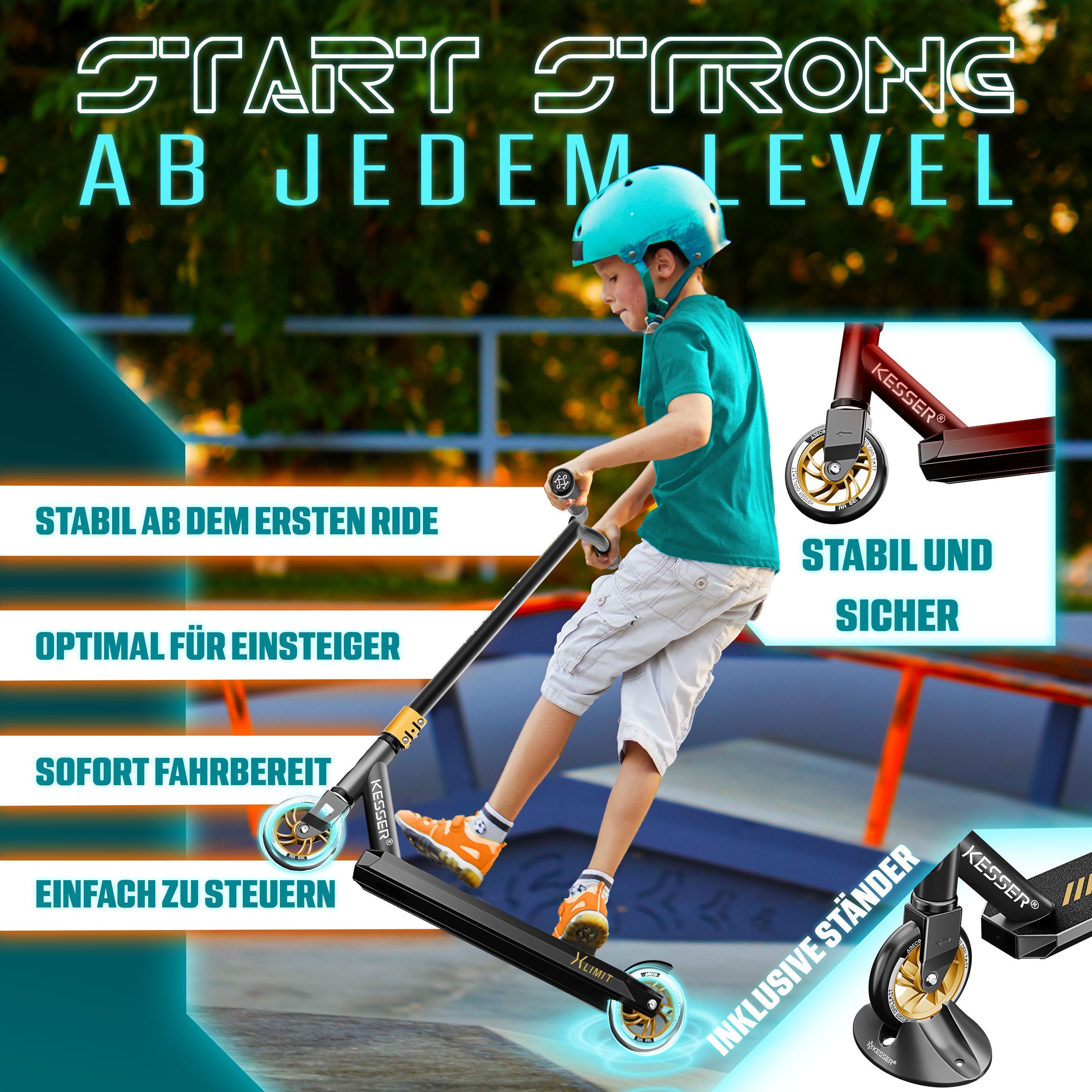 KESSER Scooter, Stunt Scooter X-Limit-Pro 360° Lenkung Funscooter Stuntscooter