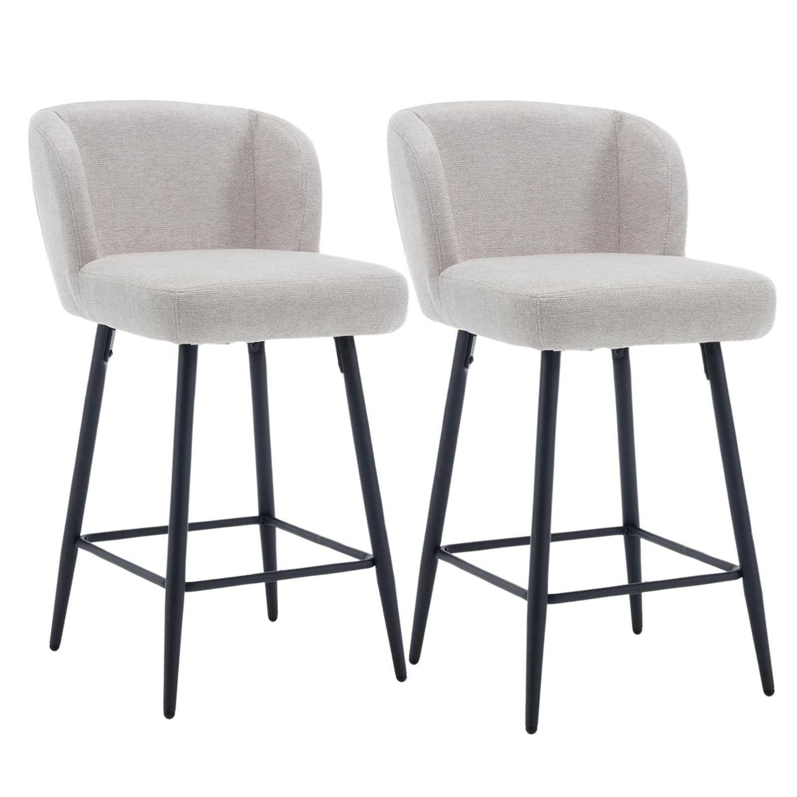 WAHSON OFFICE CHAIRS Barhocker 2er Set Küchenbarhocker, Leinen/Kunstfell, armlos für Theke/Esszimmer