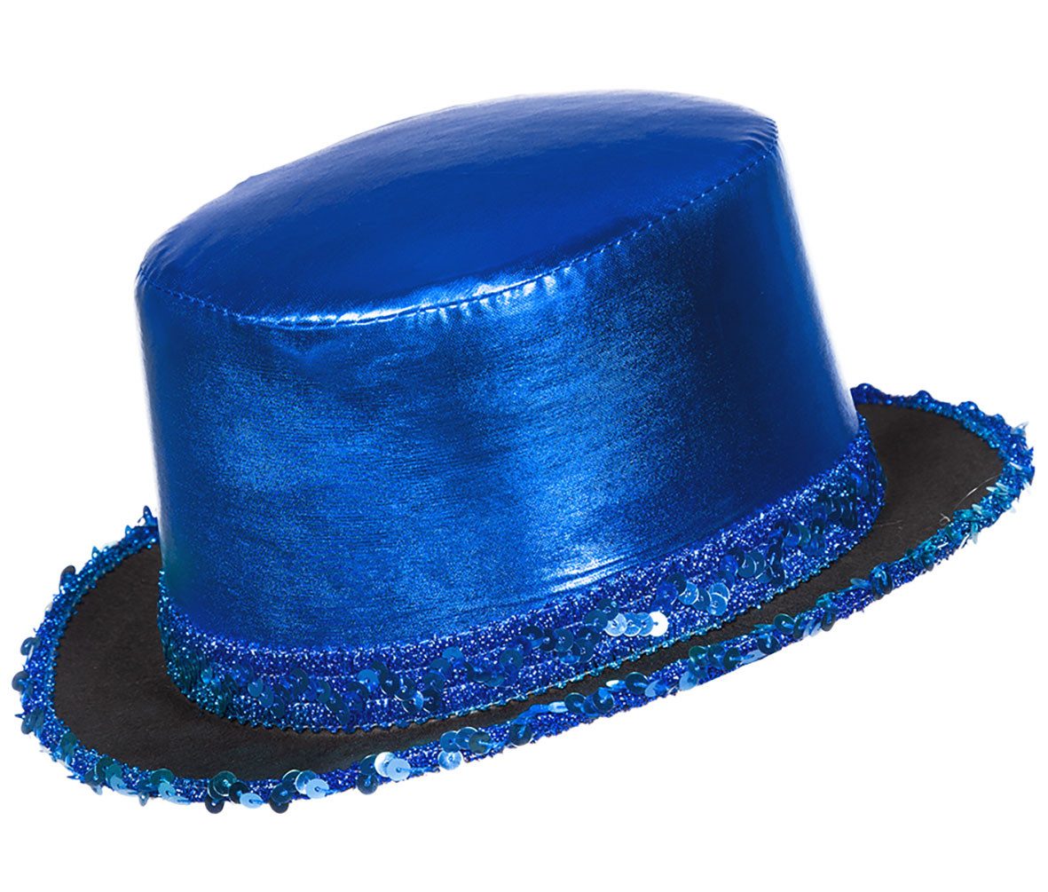 Kostüm Zylinder Hut blau Lamee mit Pailletten Band