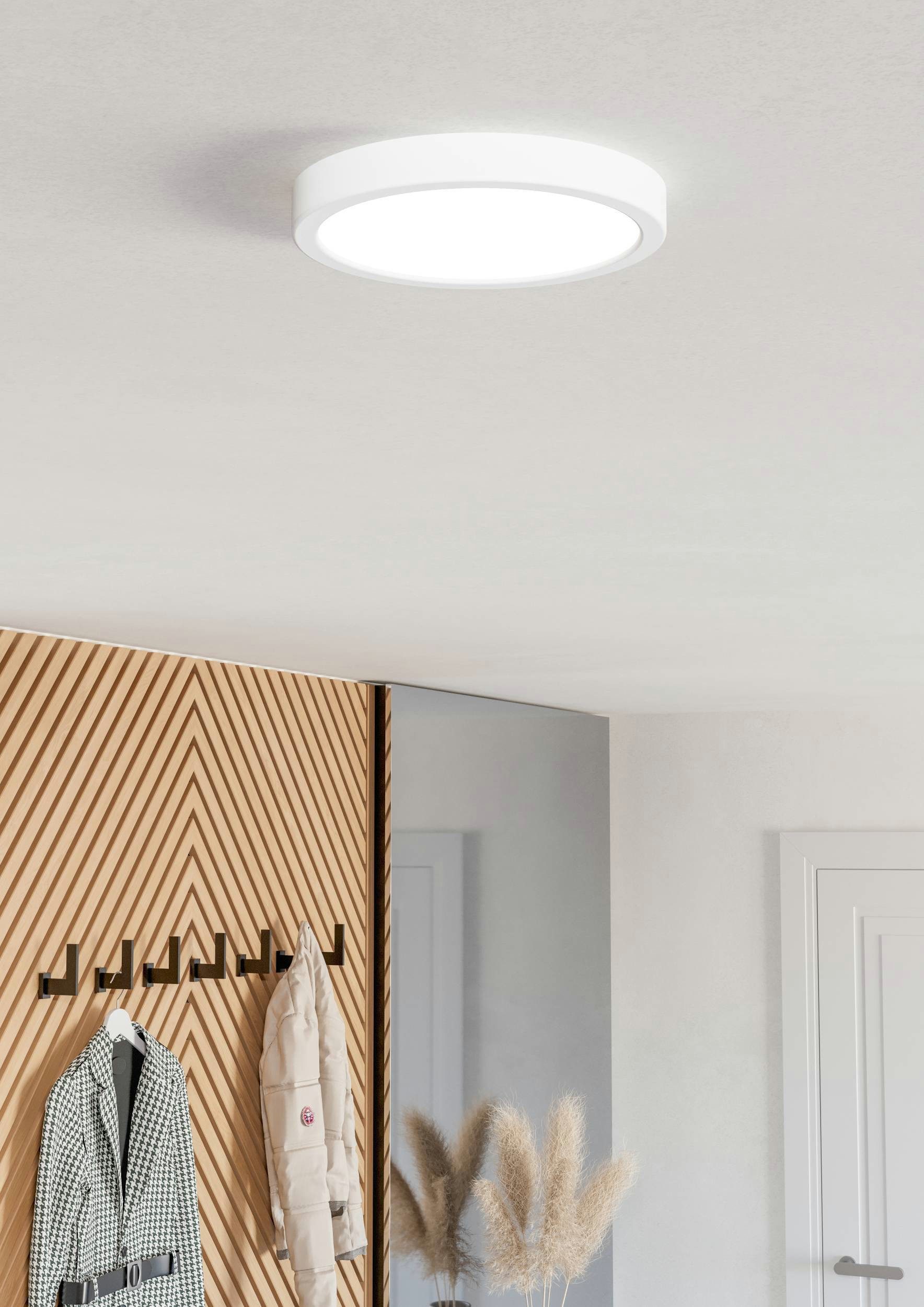 EGLO Aufbauleuchte Fueva 6-Z Deckenlampe, ZigBee, App und Sprachsteuerung, Badlampe, IP44, Bluetooth, CCT - über Fernbedienung, Dimmfunktion, Farbwechsel, Nachtlichtfunktion, RGB, Weckerfunktion, dimmbar über Fernbedienung, mehrere Helligkeitsstufen, LED fest integriert, Kaltweiß, RGB, Aufbauleuchte - H2,5 x Ø21,1 cm - weiß - 11,2W inkl.