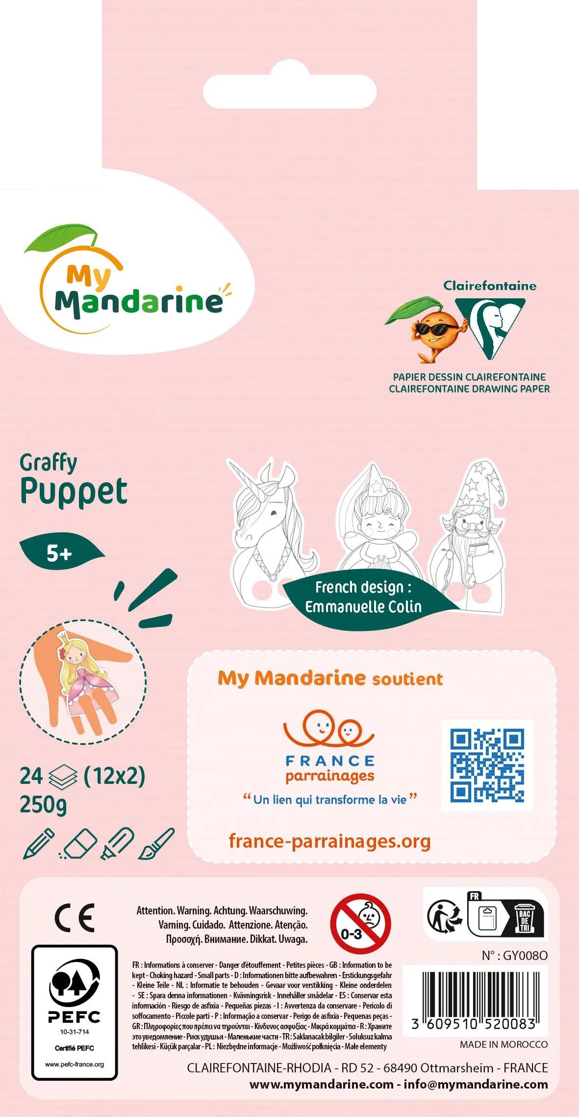 Avenue Mandarine Malvorlage 5x Graffy Puppet, Prinz und Prinzessin - Blau GY008O, Ausmalbuch