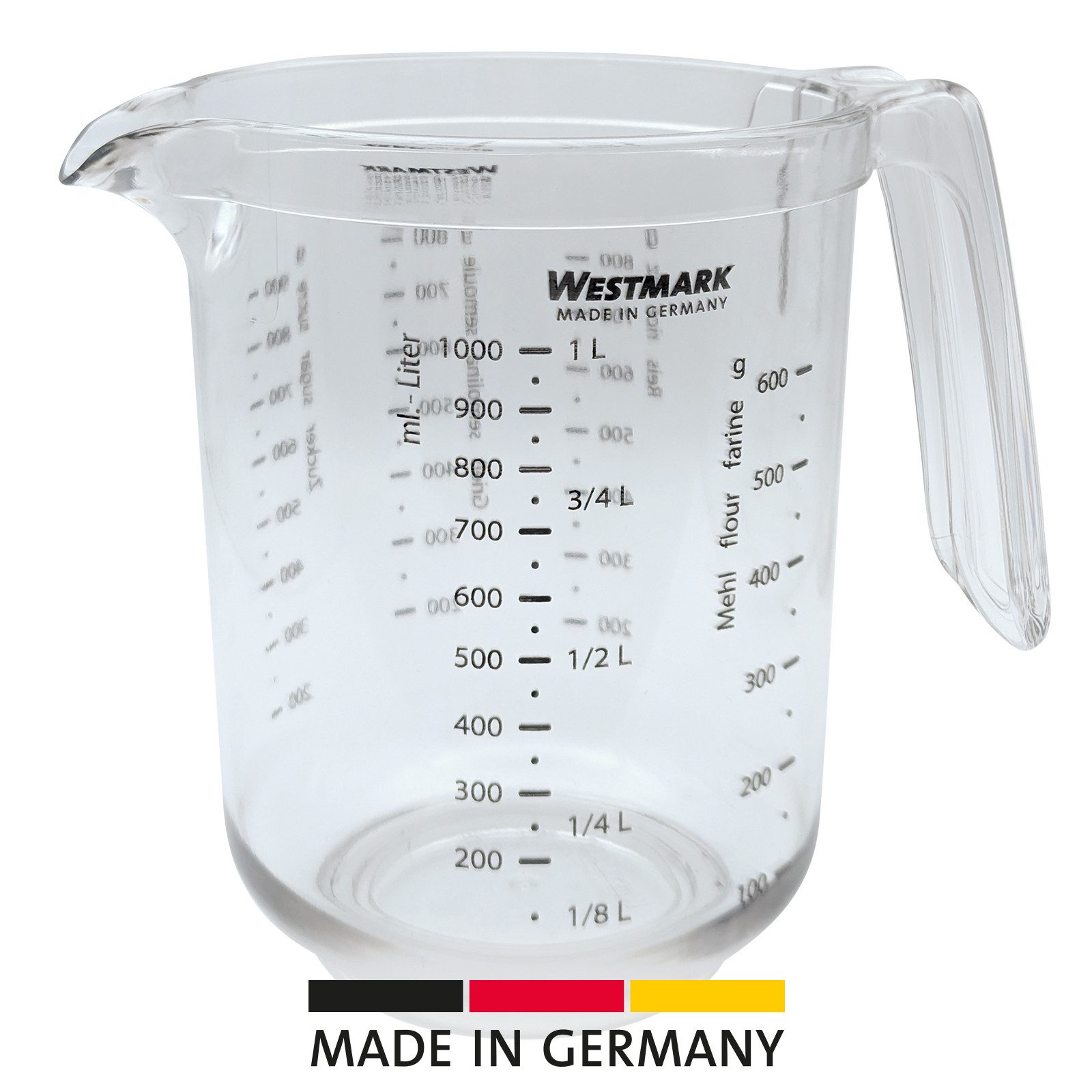 WESTMARK Messbecher mit mehrsprachigen Messskalen & verschiedenen Maßeinheiten, Volumen:, SAN