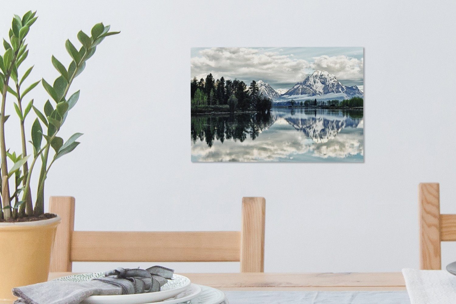 schöner Teton OneMillionCanvasses® schneebedeckten der St), Leinwandbild Reflexion und Aufhängefertig, Wandbild Mountains Wanddeko, 30x20 cm (1 Leinwandbilder, ein Himmel,